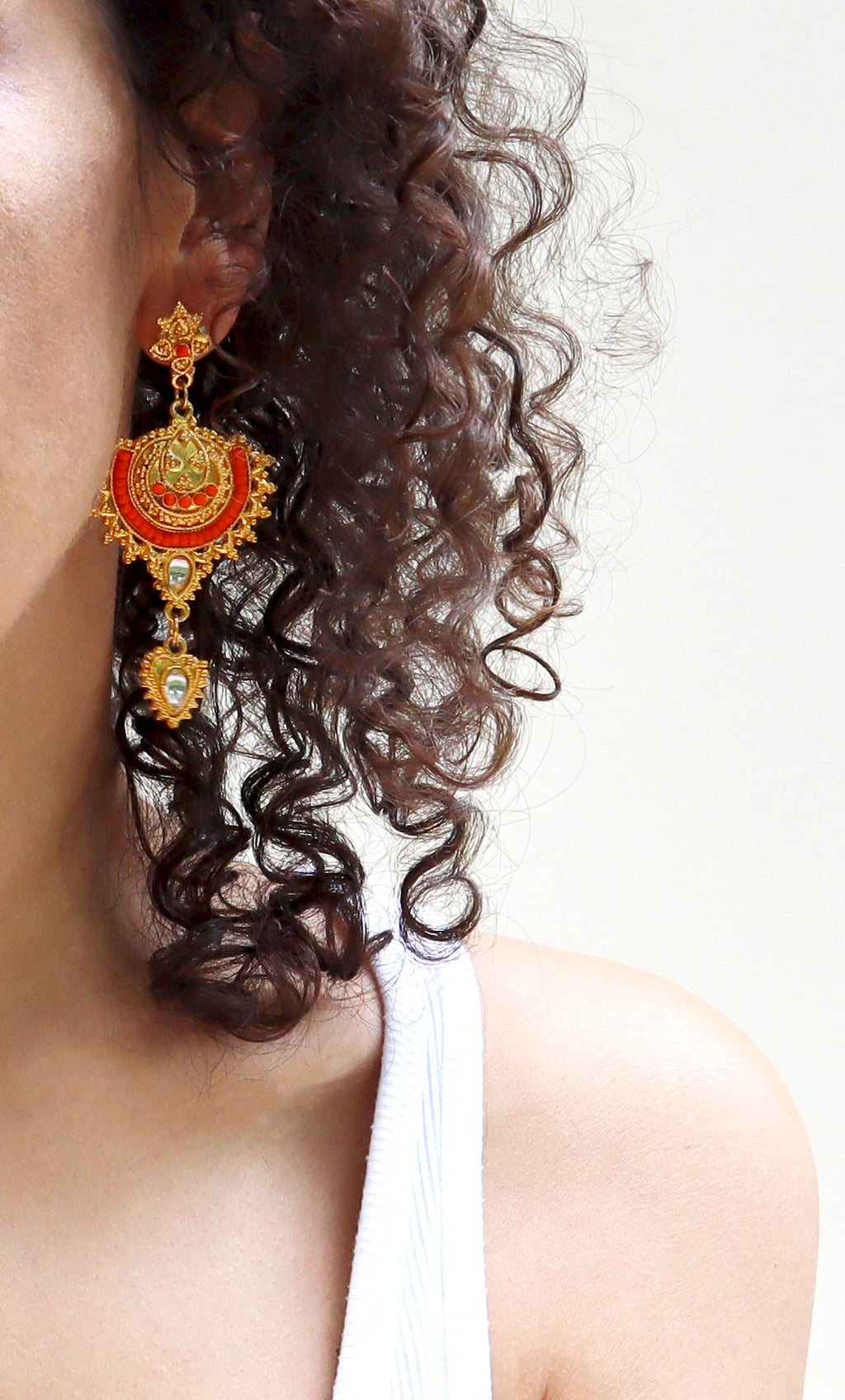 Gold with Orange Beads Jhumka Style Indian Earrings