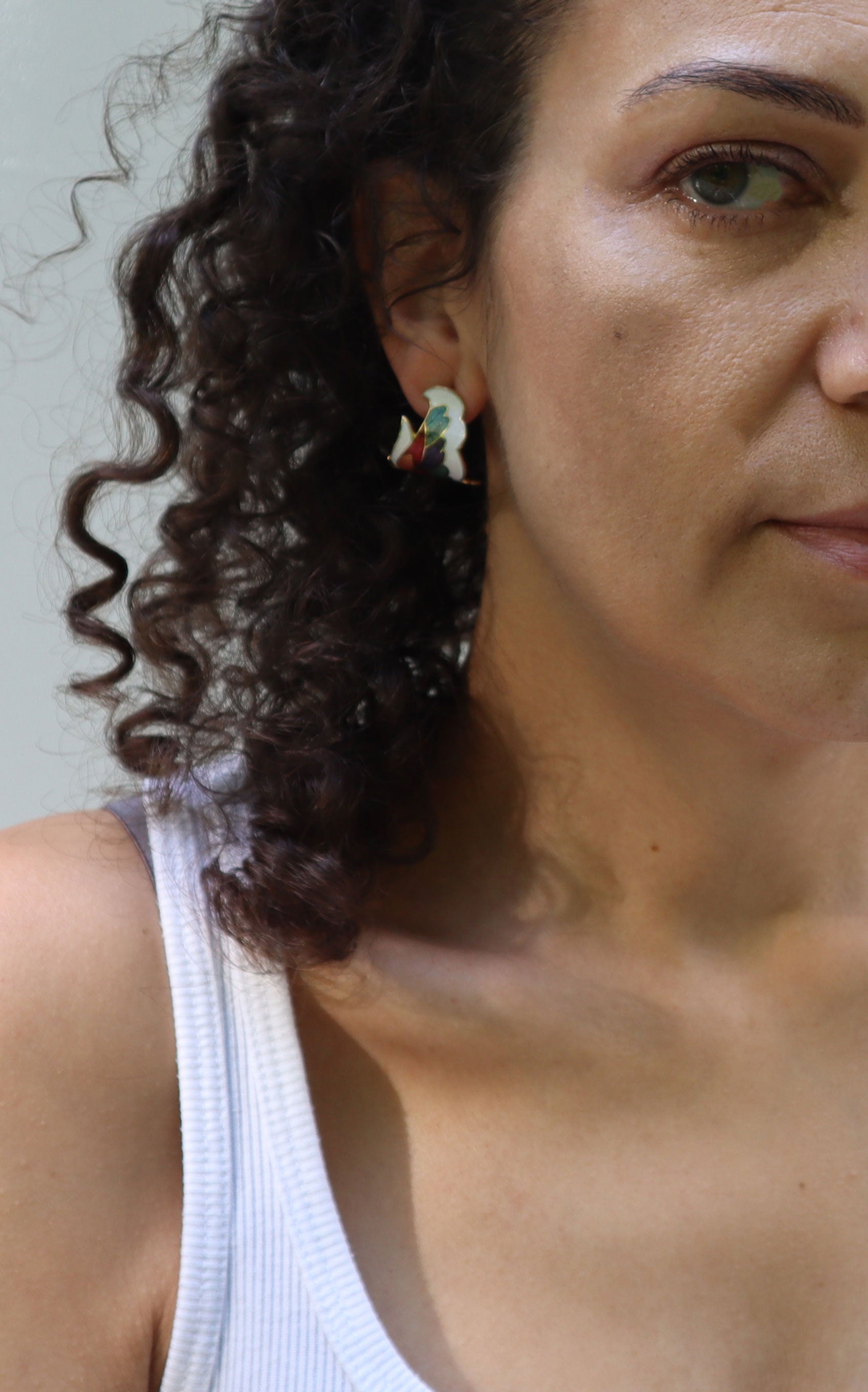 Vintage Bright Floral Cloisonné Enamel Earrings