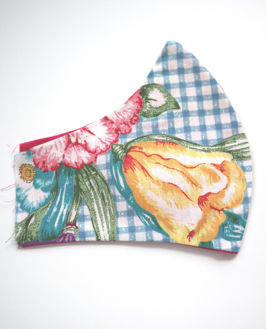 Reversible Teal Check & Pink Floral Mask