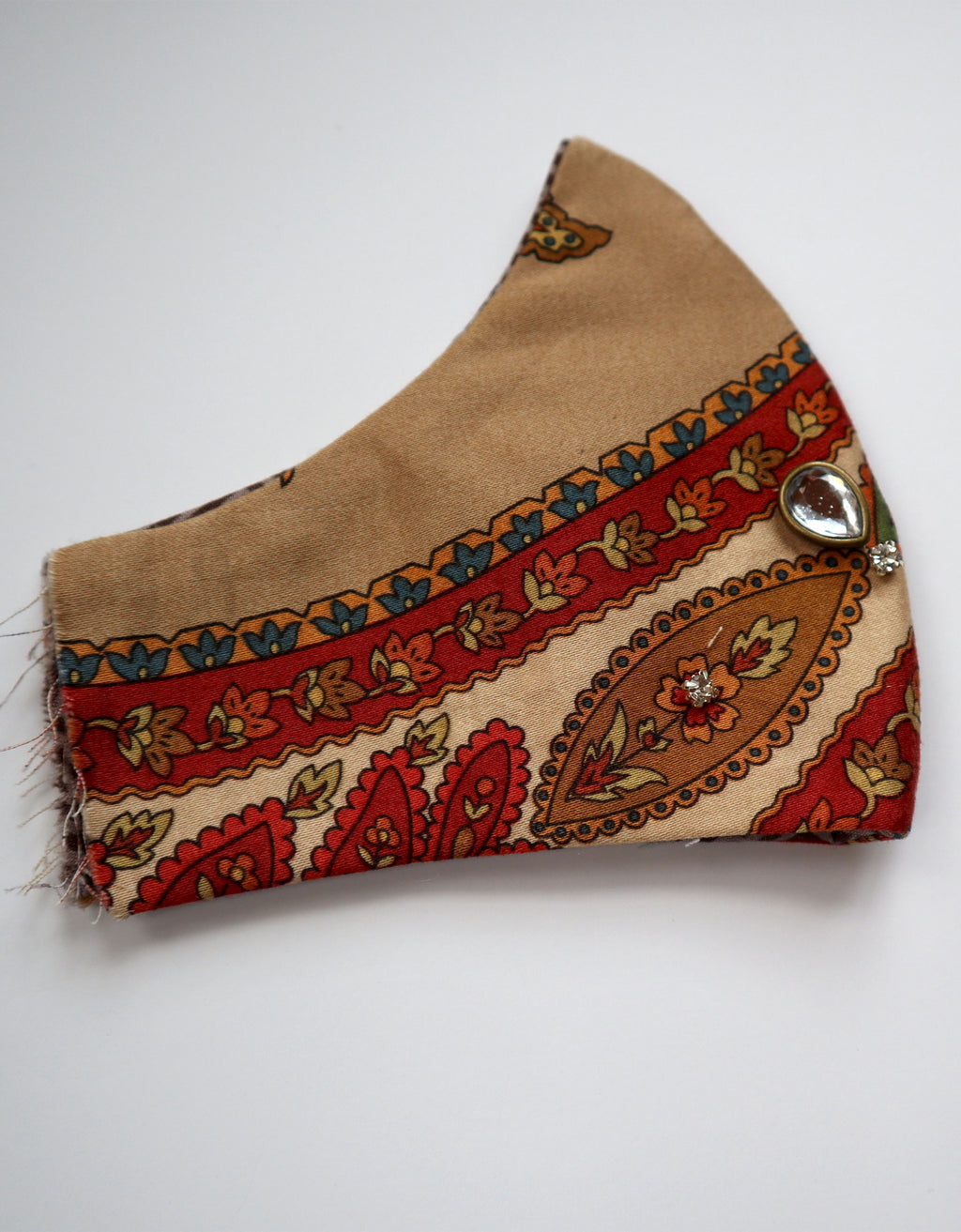 Taupe Paisley Mask w/Rhinestone Bead Trim & Filter Pocket