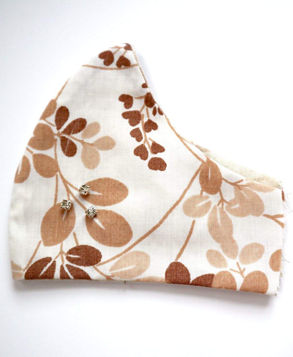 Reversible Natural Leaves 70s Bedding Fabric Mask w/Rhinestone Beading