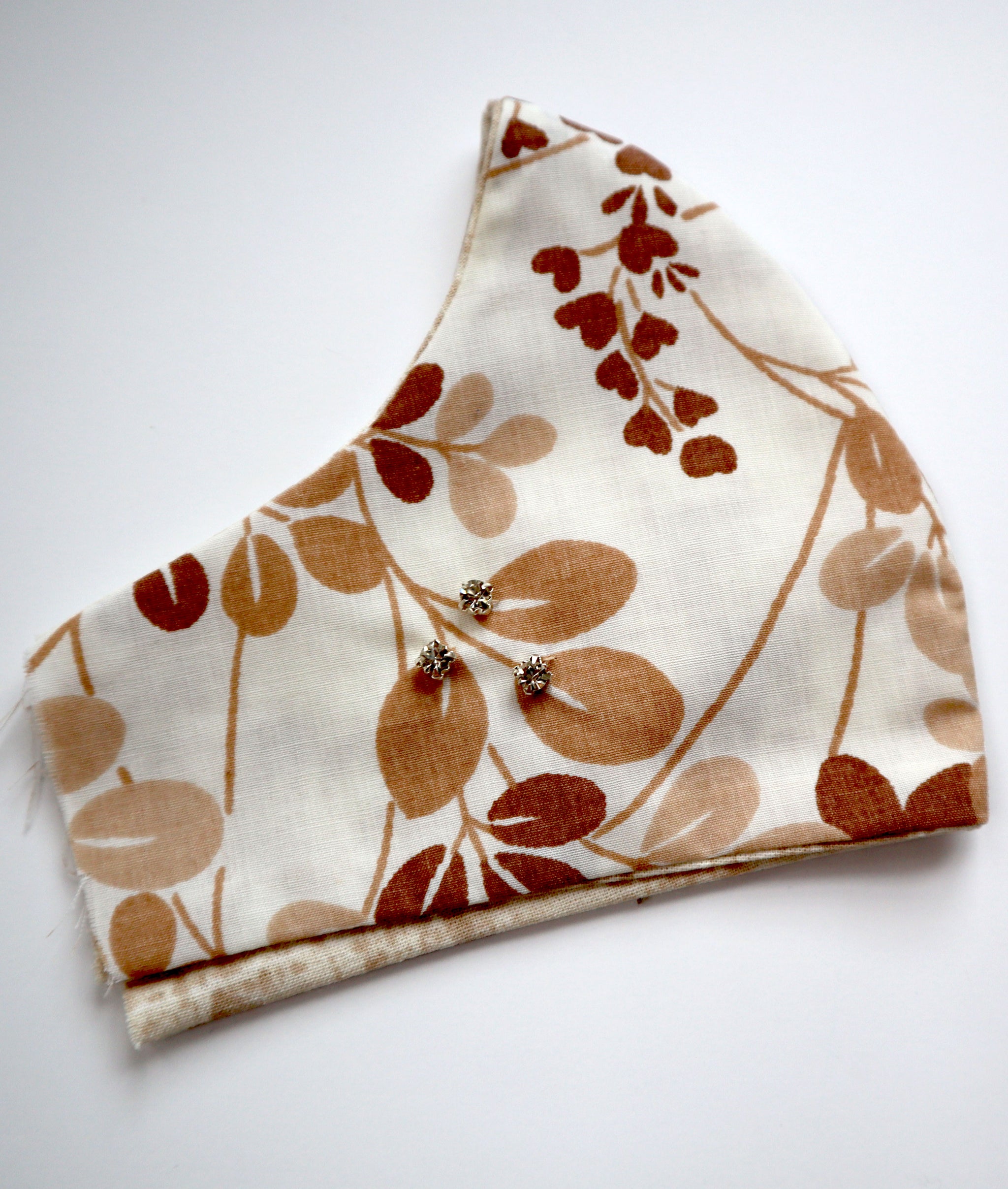 Reversible Natural Leaves 70s Bedding Fabric Mask w/Rhinestone Beading