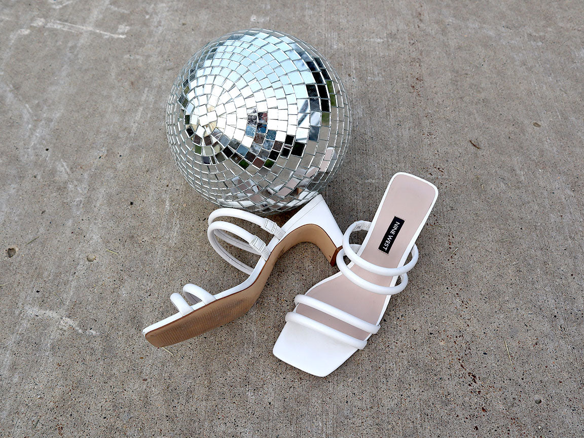 Retro White Nine West Strap Square Toe Slip-on Heels - Size 8