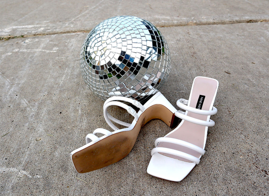 Retro White Nine West Strap Square Toe Slip-on Heels - Size 8