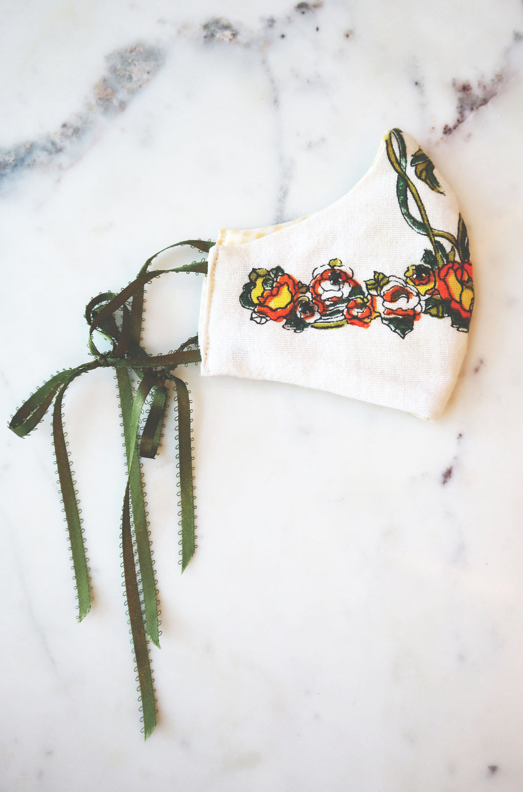 Reversible Yellow/Orange Floral Tea Towel Fabric Mask