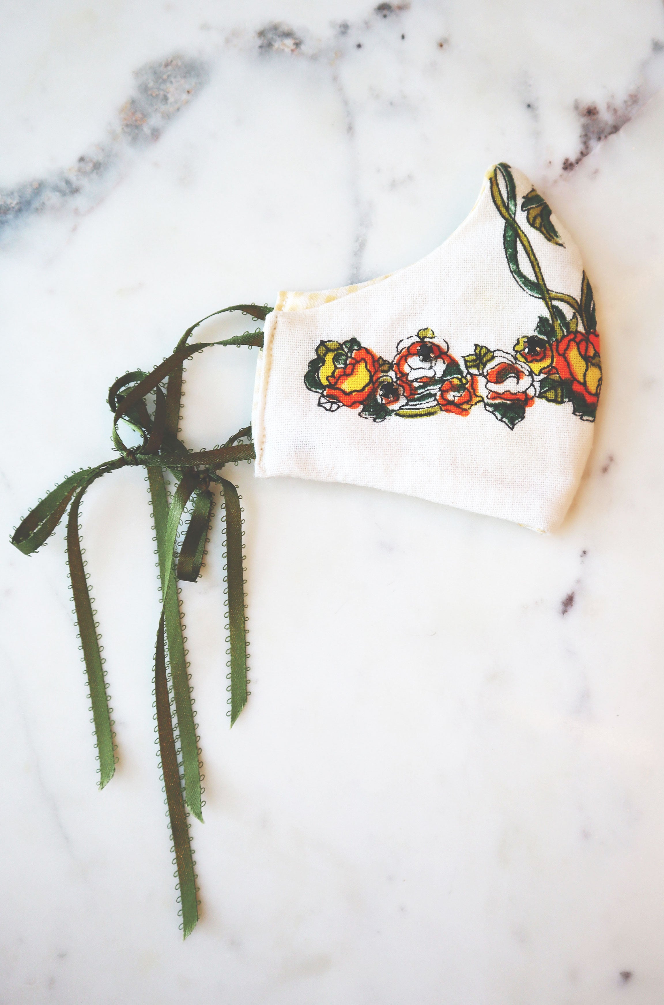 Reversible Yellow/Orange Floral Tea Towel Fabric Mask