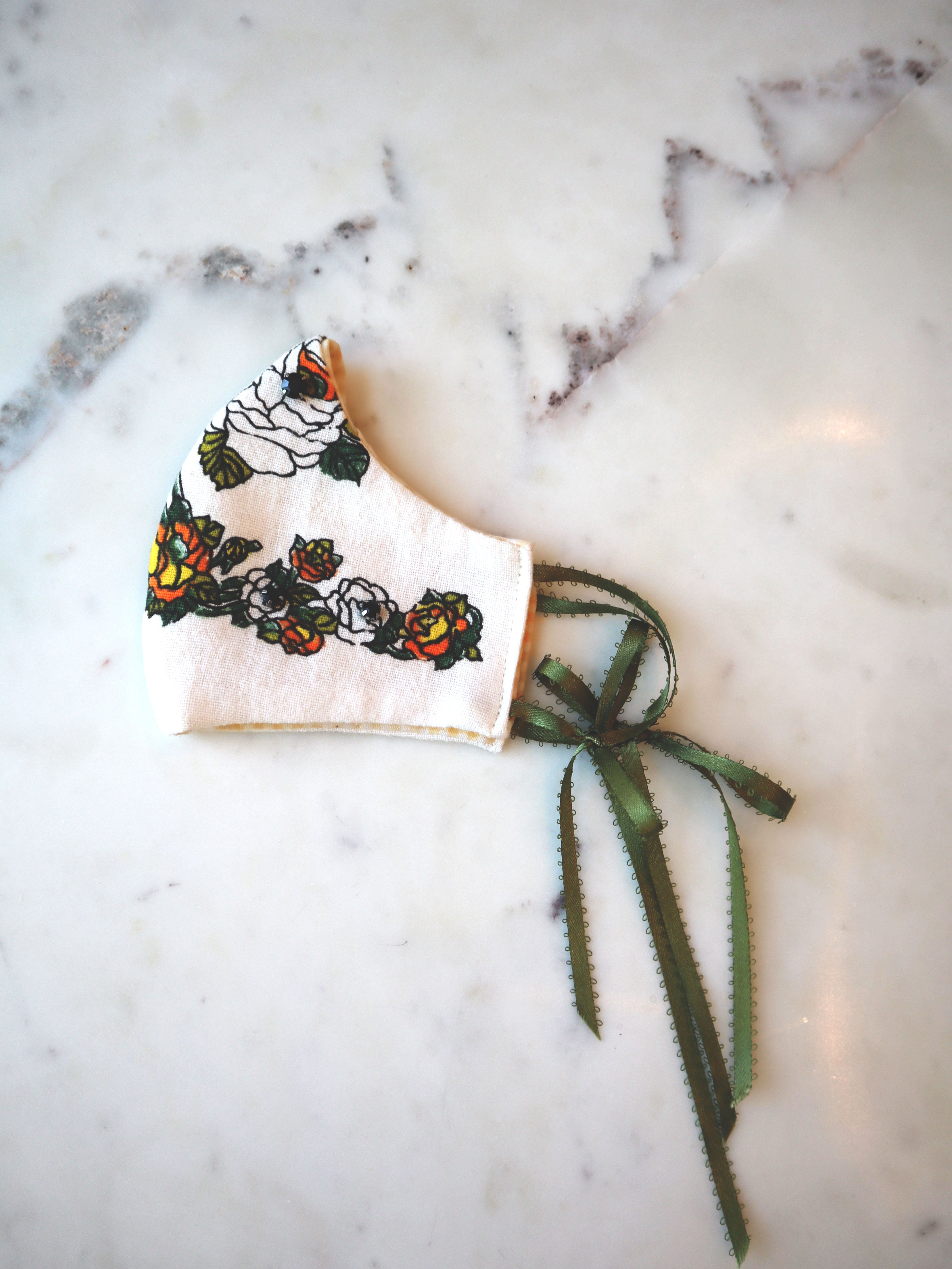 Reversible Yellow/Orange Floral Tea Towel Fabric Mask