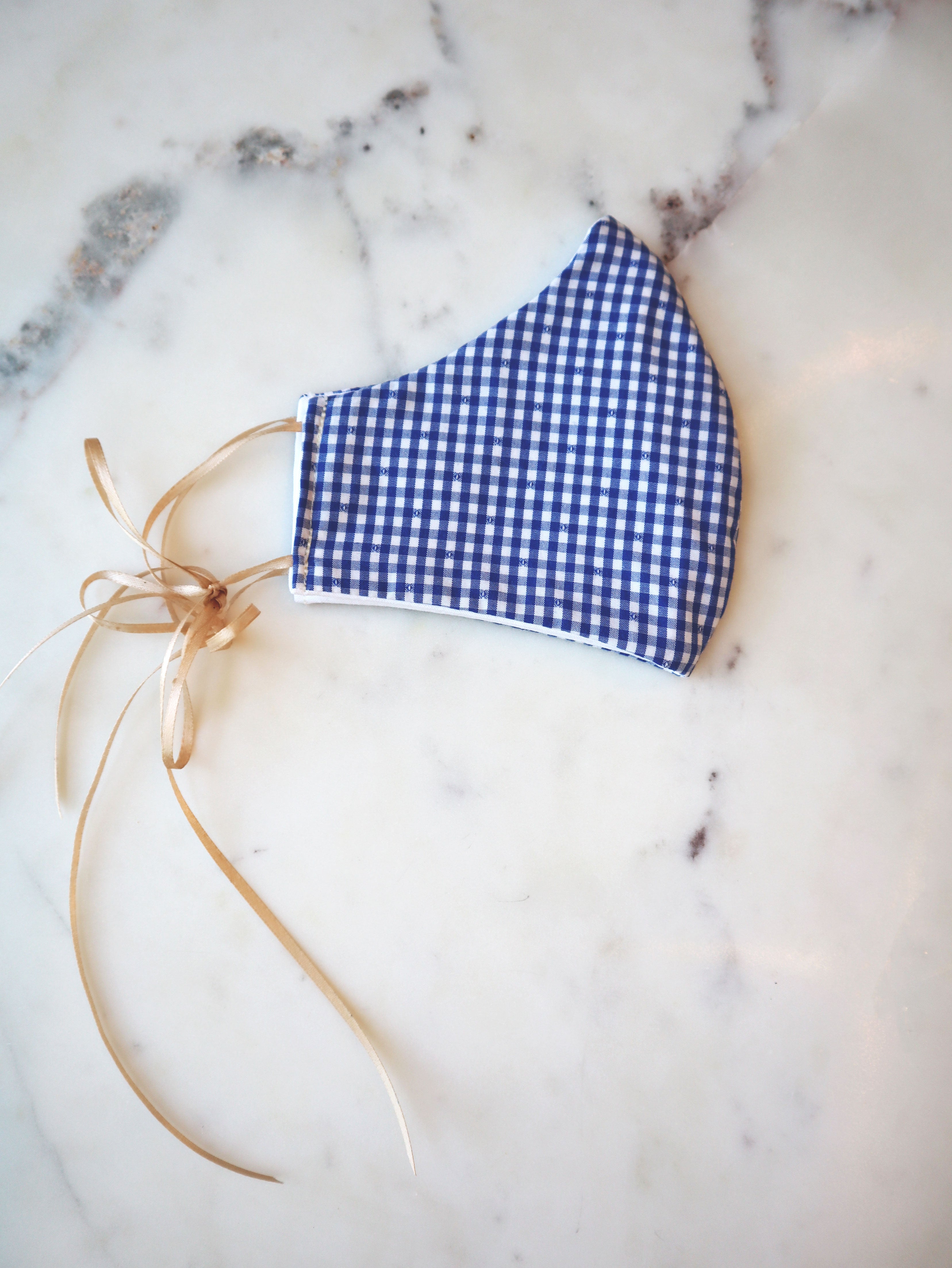 Blue Check Mask w/ Fleur de lis Patch & Filter Pocket