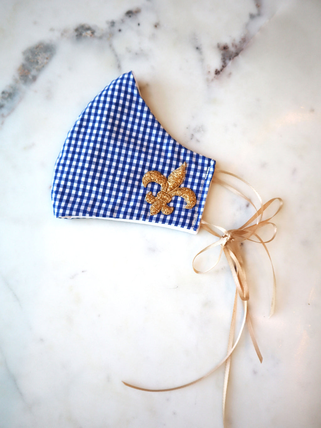 Blue Check Mask w/ Fleur de lis Patch & Filter Pocket