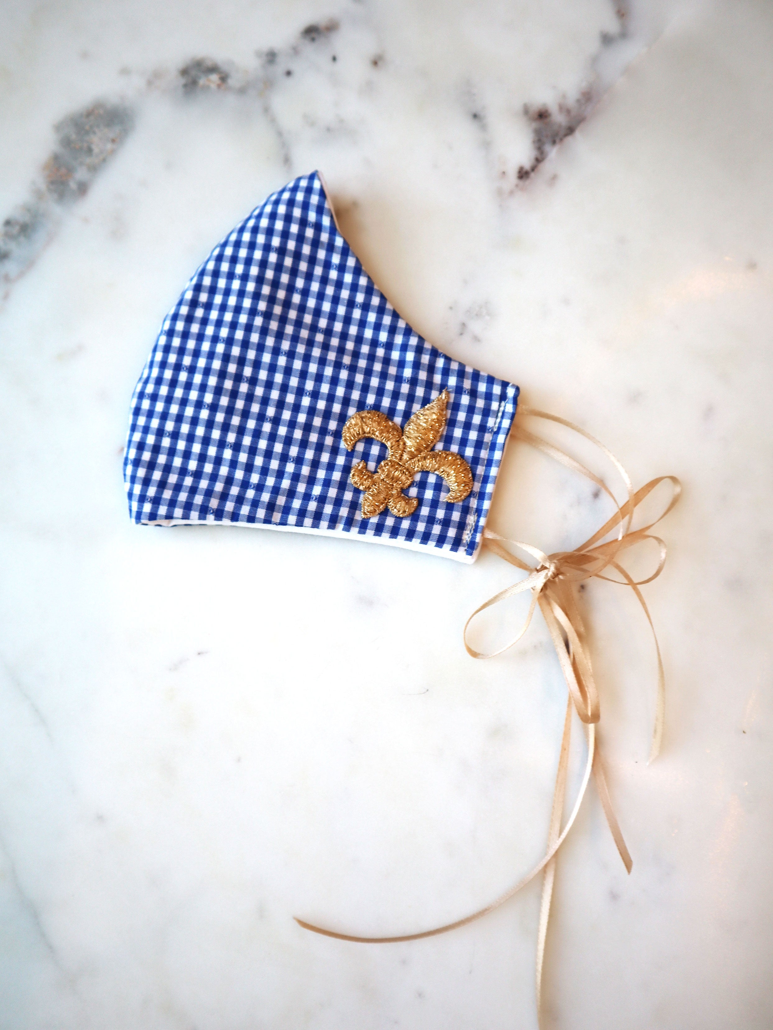 Blue Check Mask w/ Fleur de lis Patch & Filter Pocket