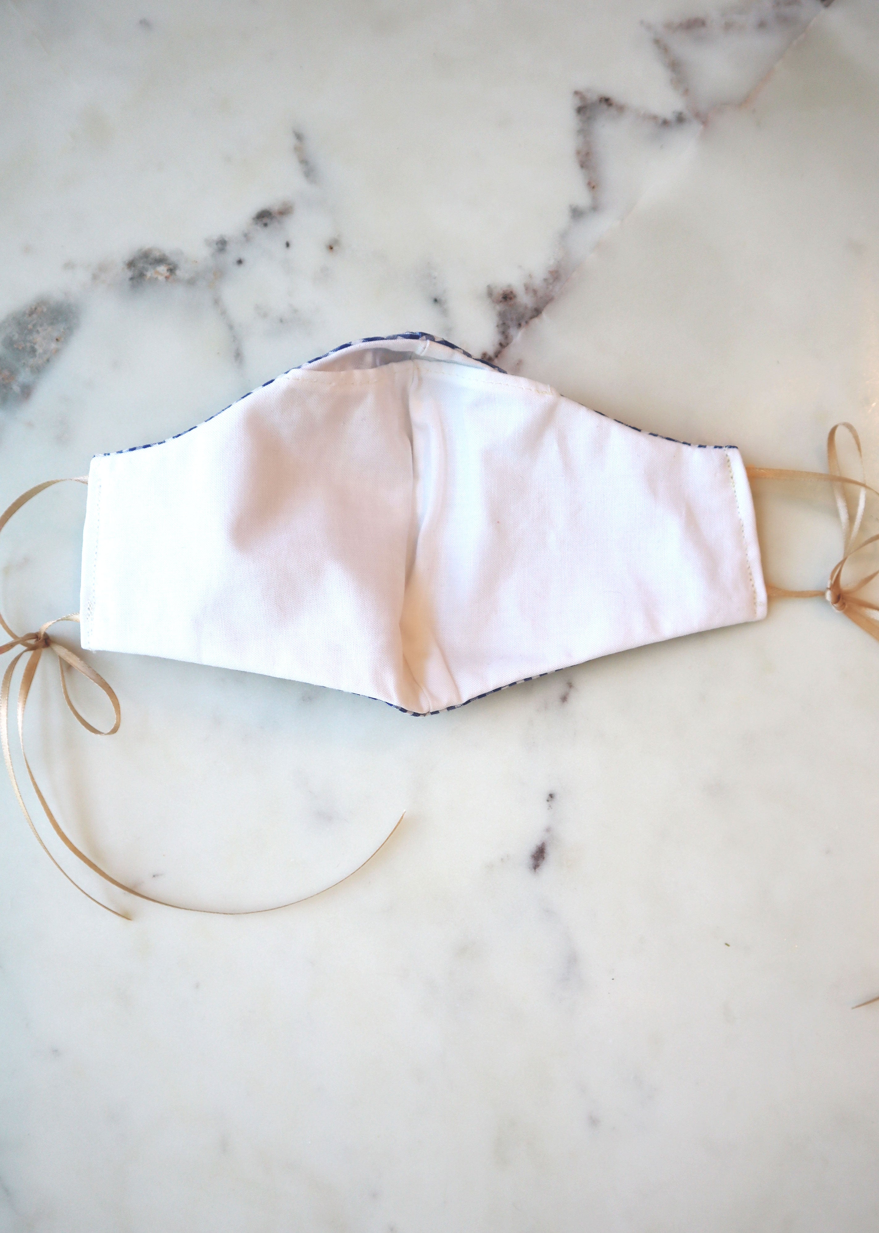 Blue Check Mask w/ Gold Braiding Trim & Filter Pocket