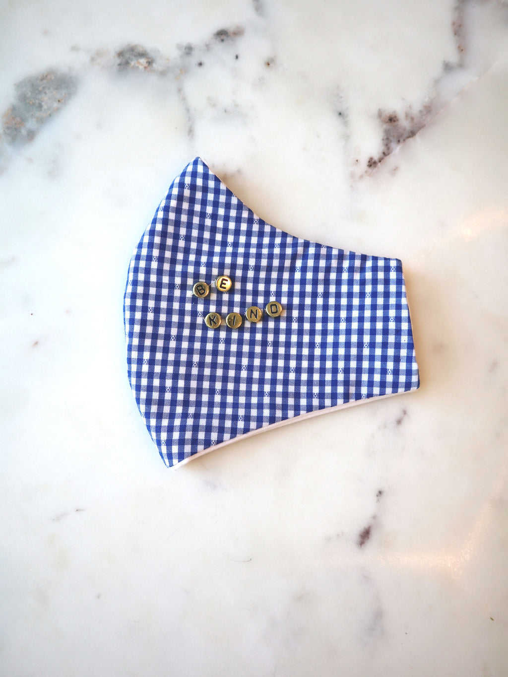 Blue Check Mask w/ Beaded Message & Filter Pocket