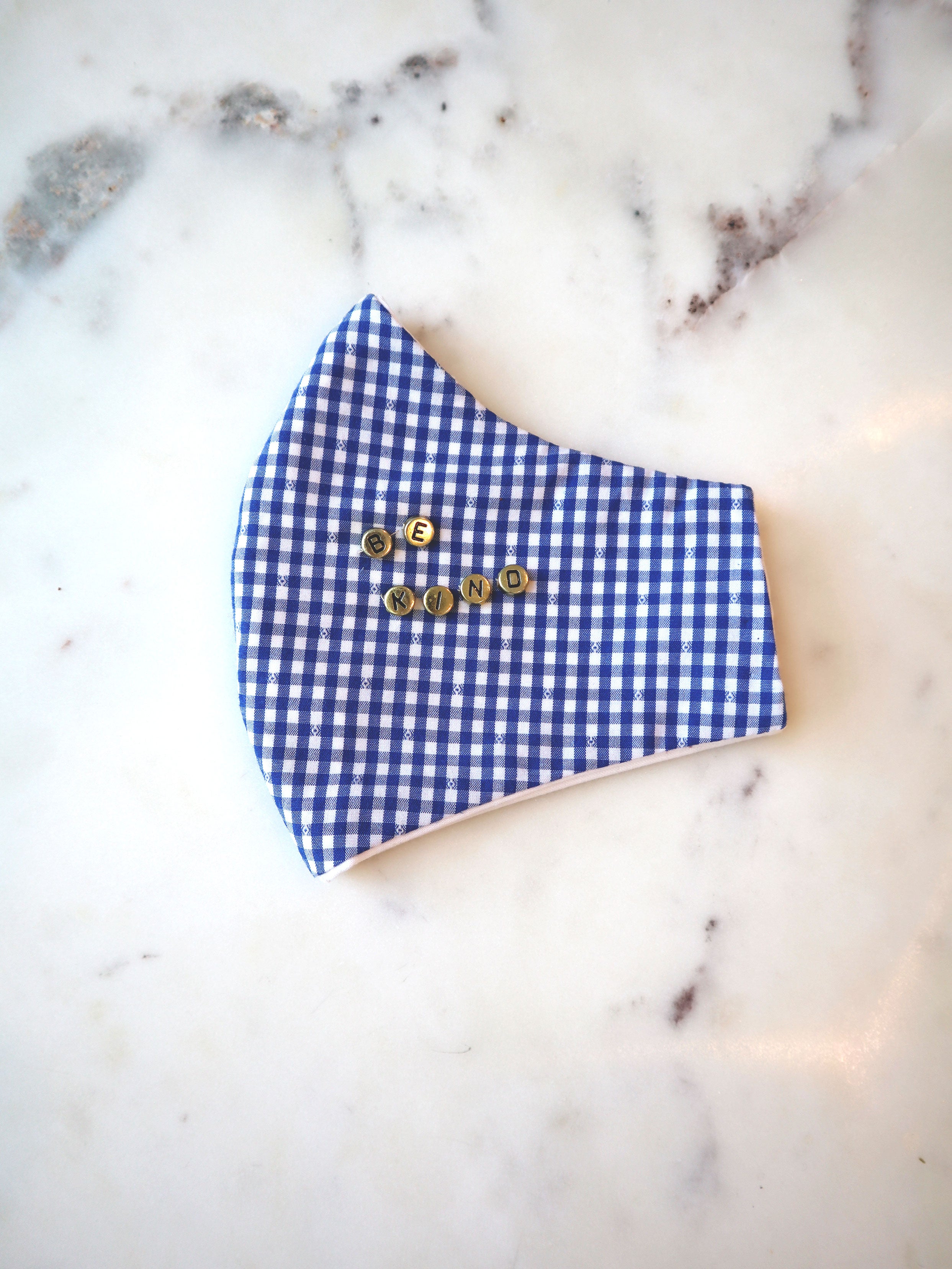 Blue Check Mask w/ Beaded Message & Filter Pocket