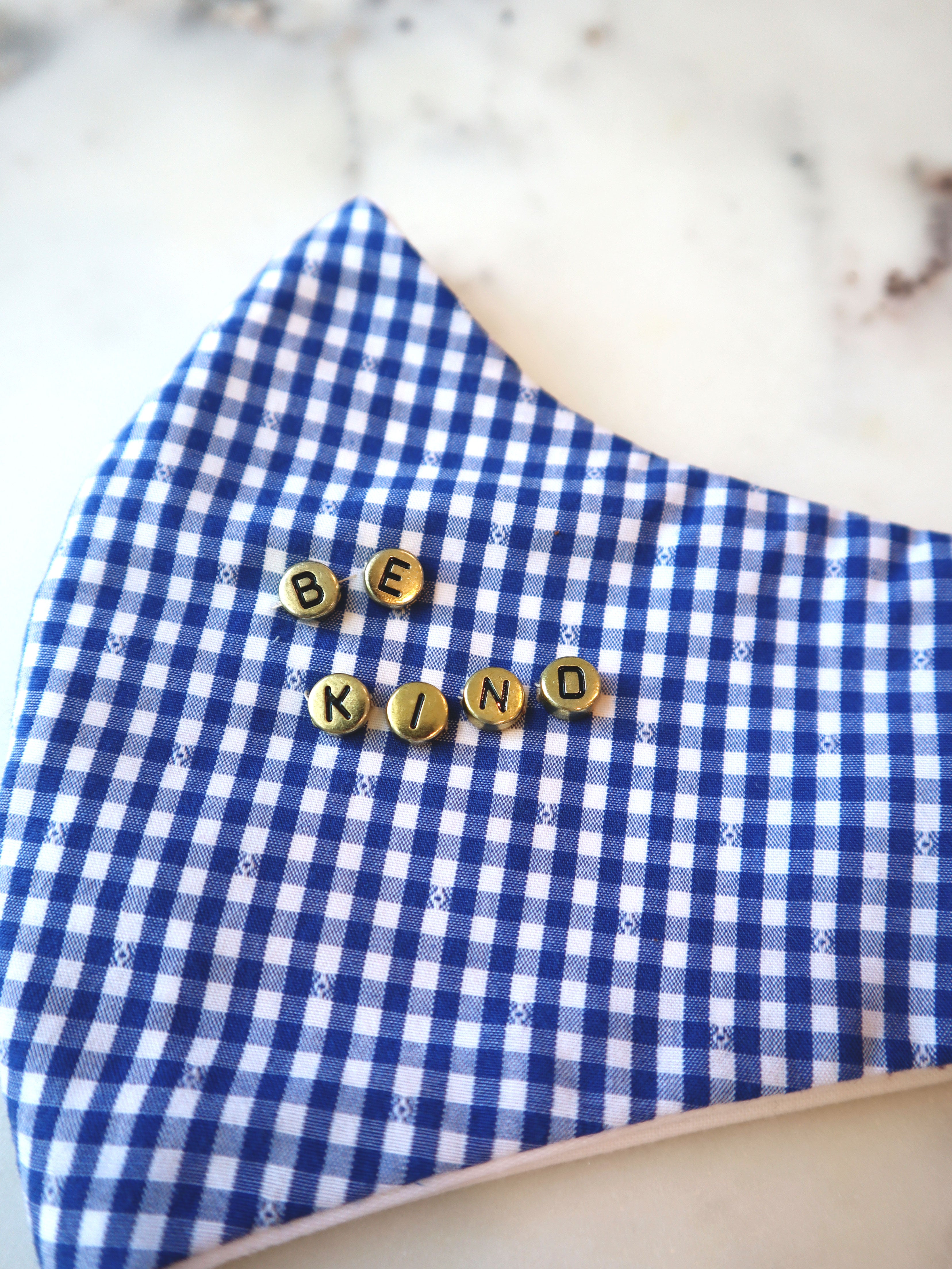 Blue Check Mask w/ Beaded Message & Filter Pocket