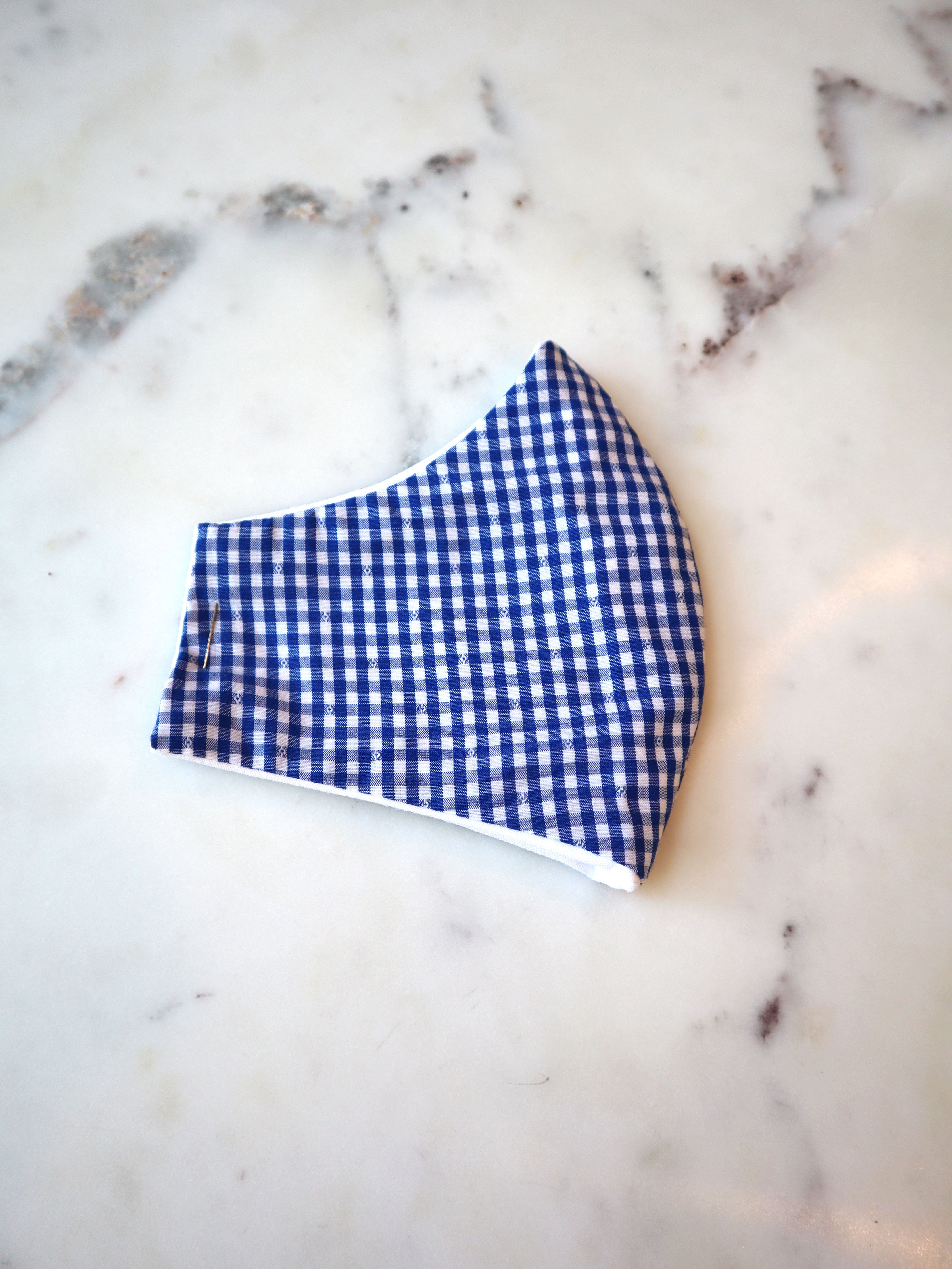 Blue Check Mask w/ Beaded Message & Filter Pocket