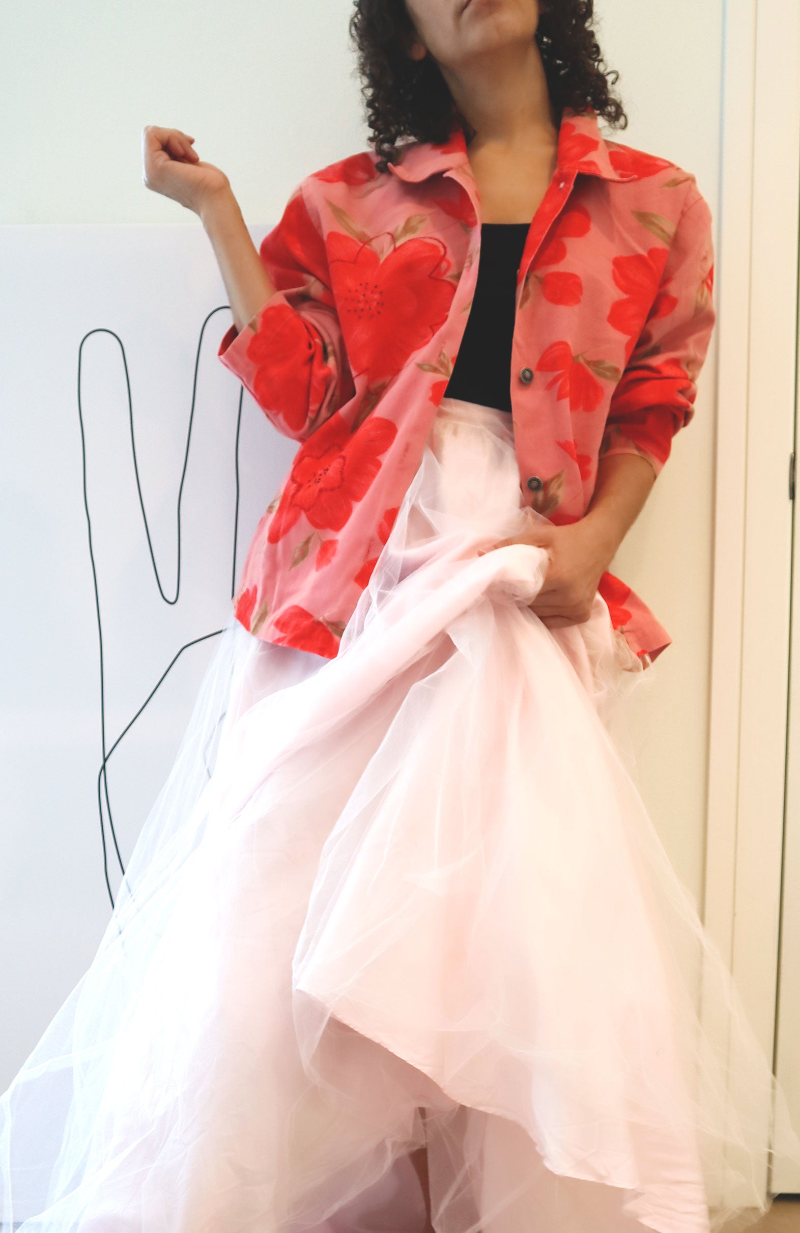 90s Tantrums Bright Pink Beaded Denim Jacket