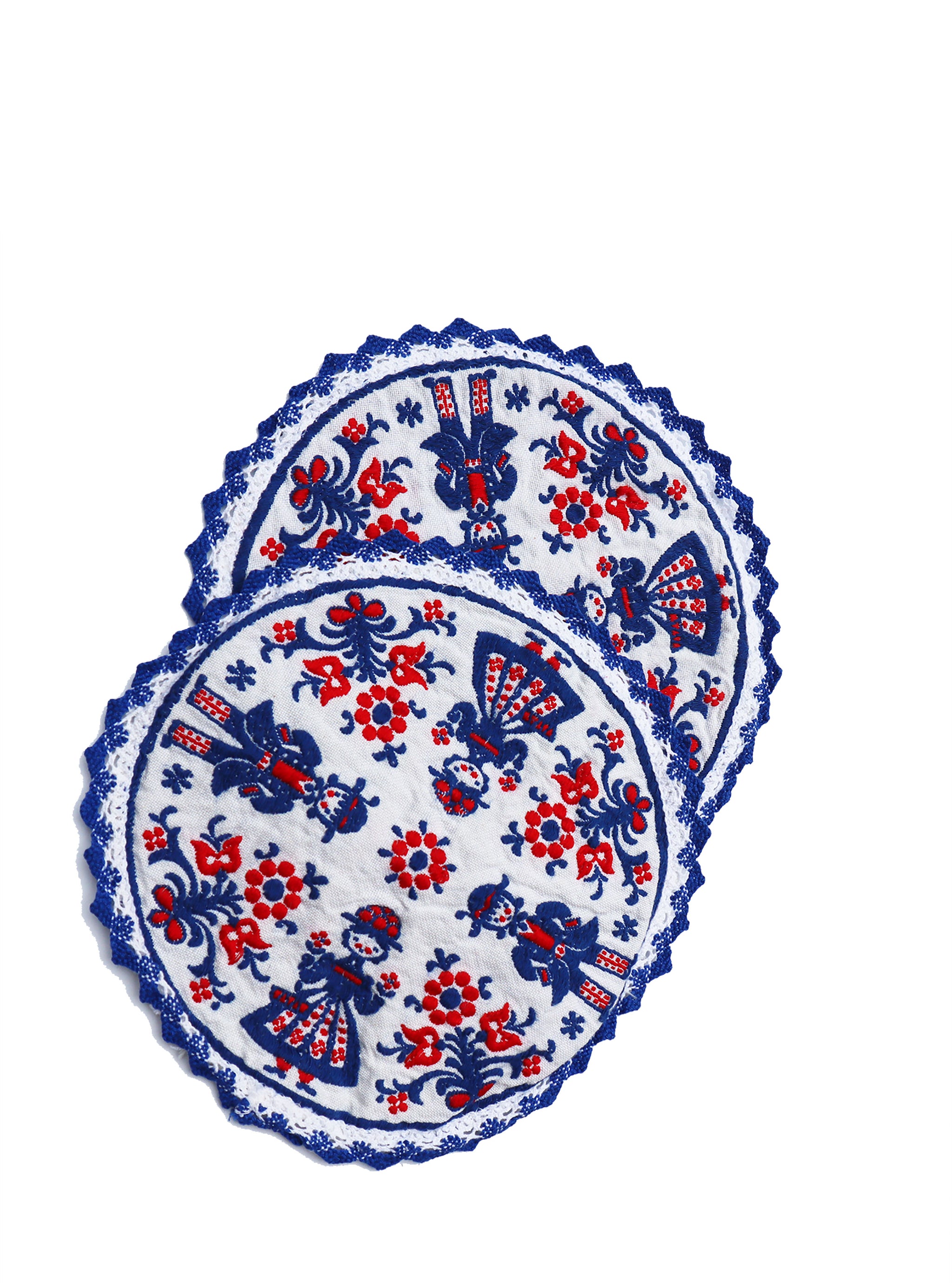 Vintage Scandinavian Embroidered Coasters/Doilies (Set of 2)