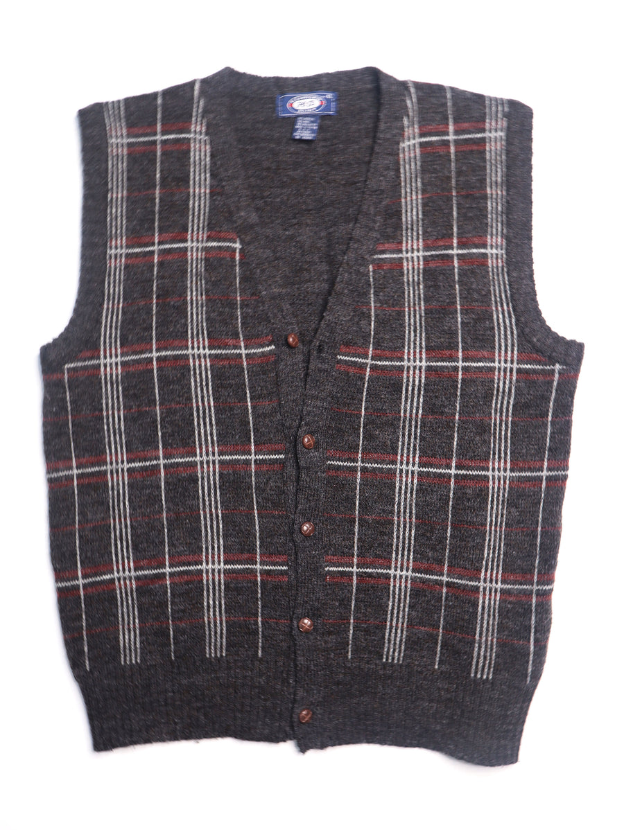 Plaid Charcoal Men's Button Down Sweater Vest