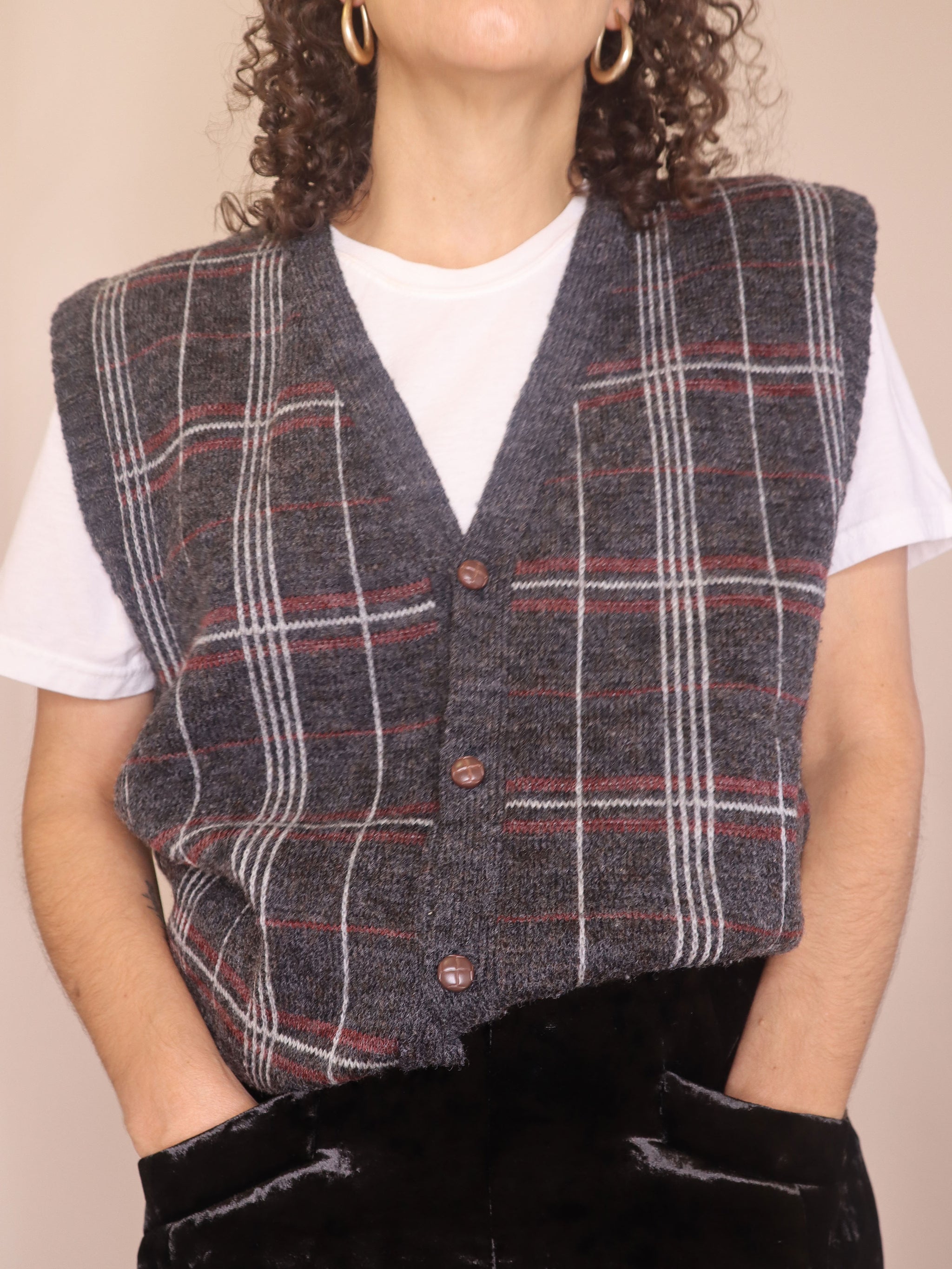 Plaid Charcoal Men's Button Down Sweater Vest