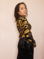 Black & Gold Scarf Print Crinkle Top