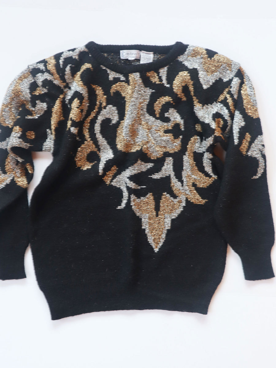 80s Black & Metallic Puff 80s Sweater