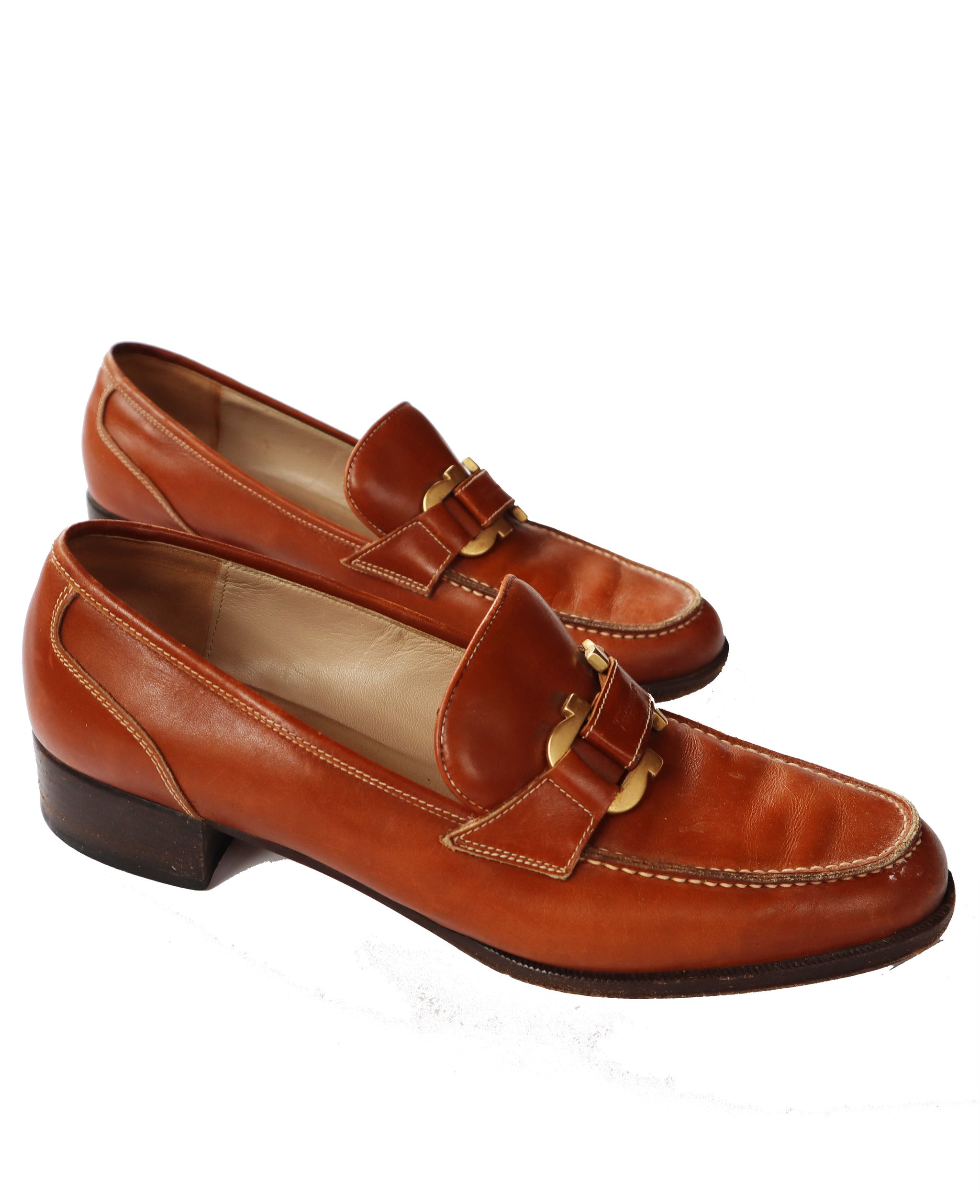 Rare Salvatore Ferragamo Gold Horseshoe Tan Leather Loafers (Size 7.5)