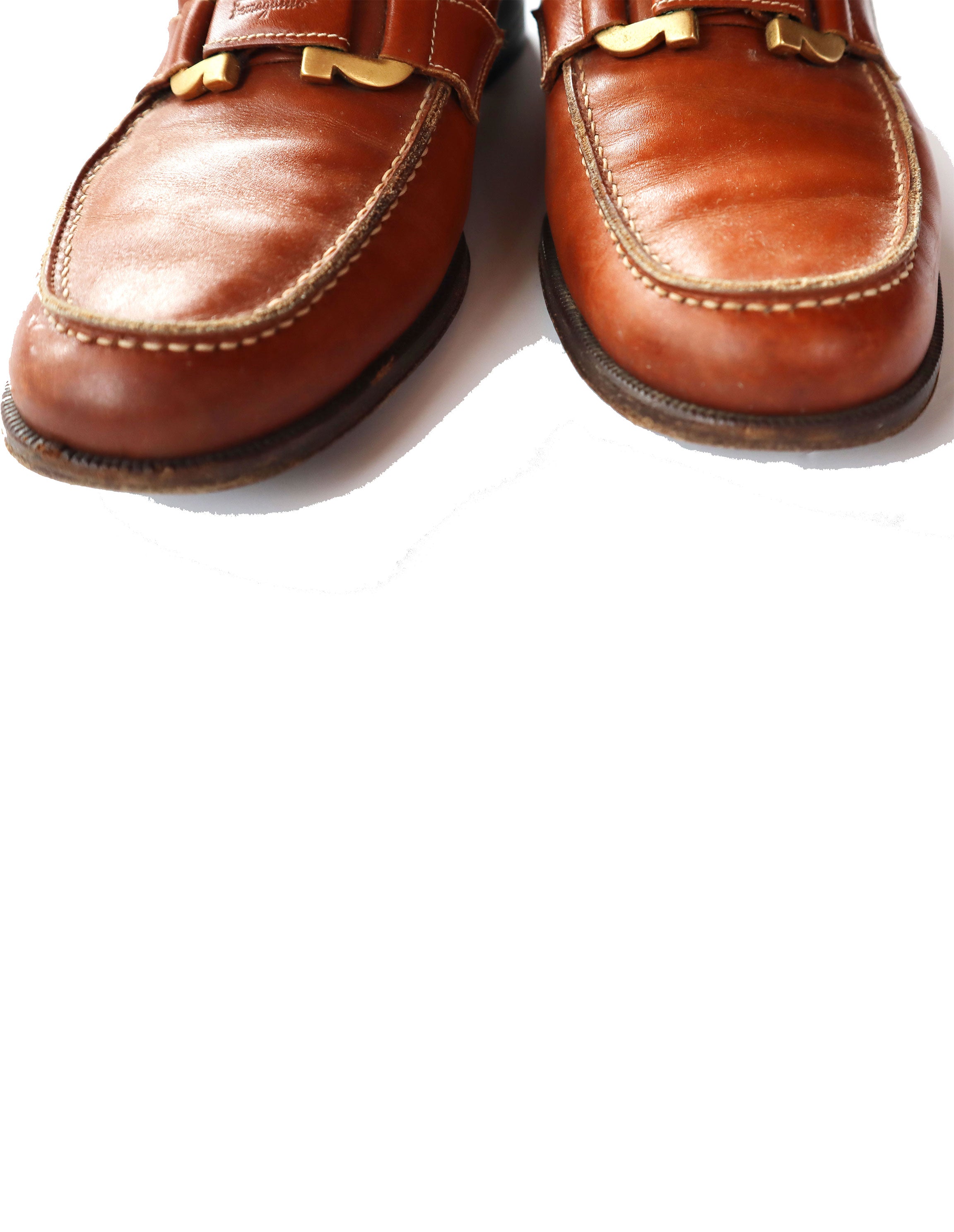 Rare Salvatore Ferragamo Gold Horseshoe Tan Leather Loafers (Size 7.5)