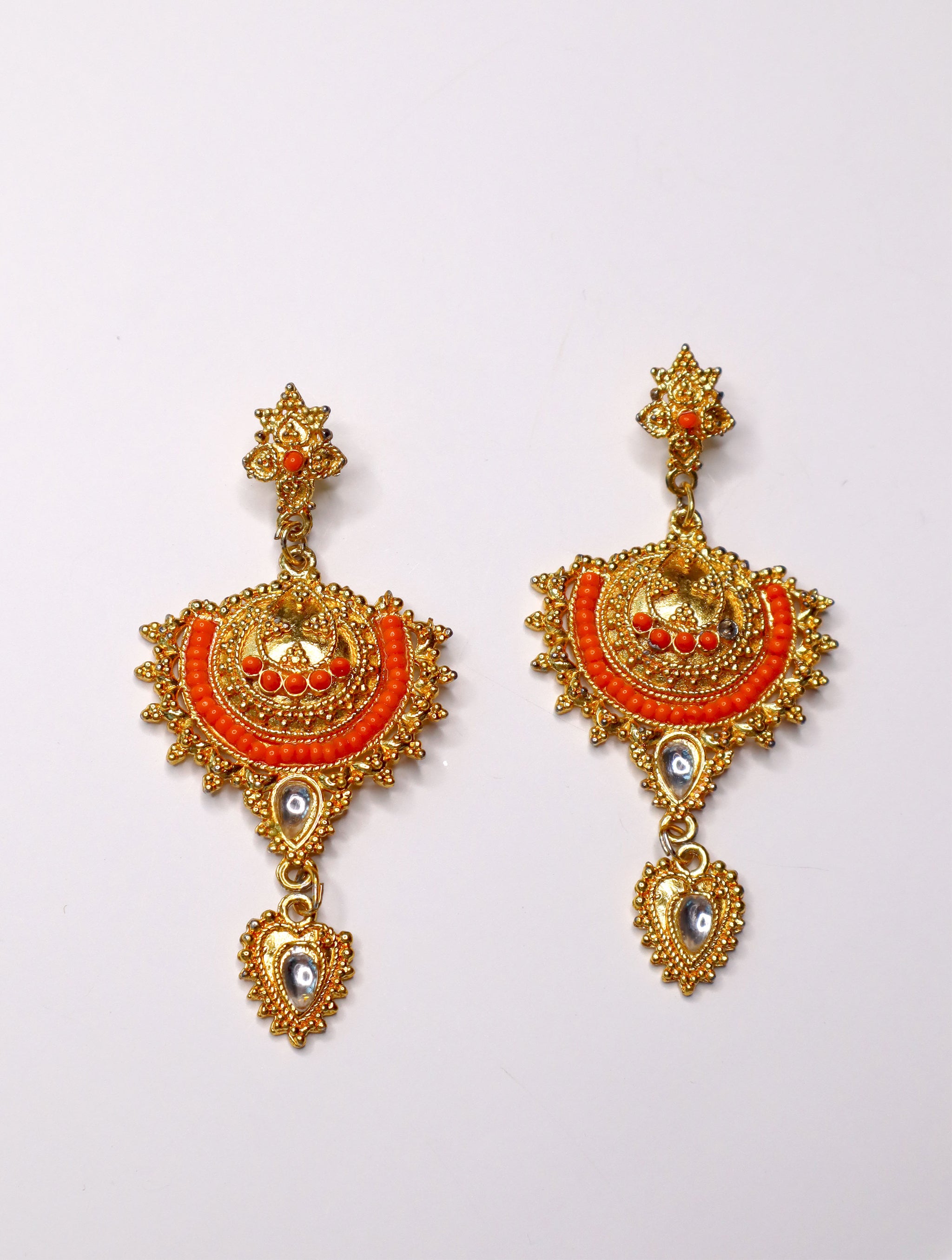 Gold with Orange Beads Jhumka Style Indian Earrings