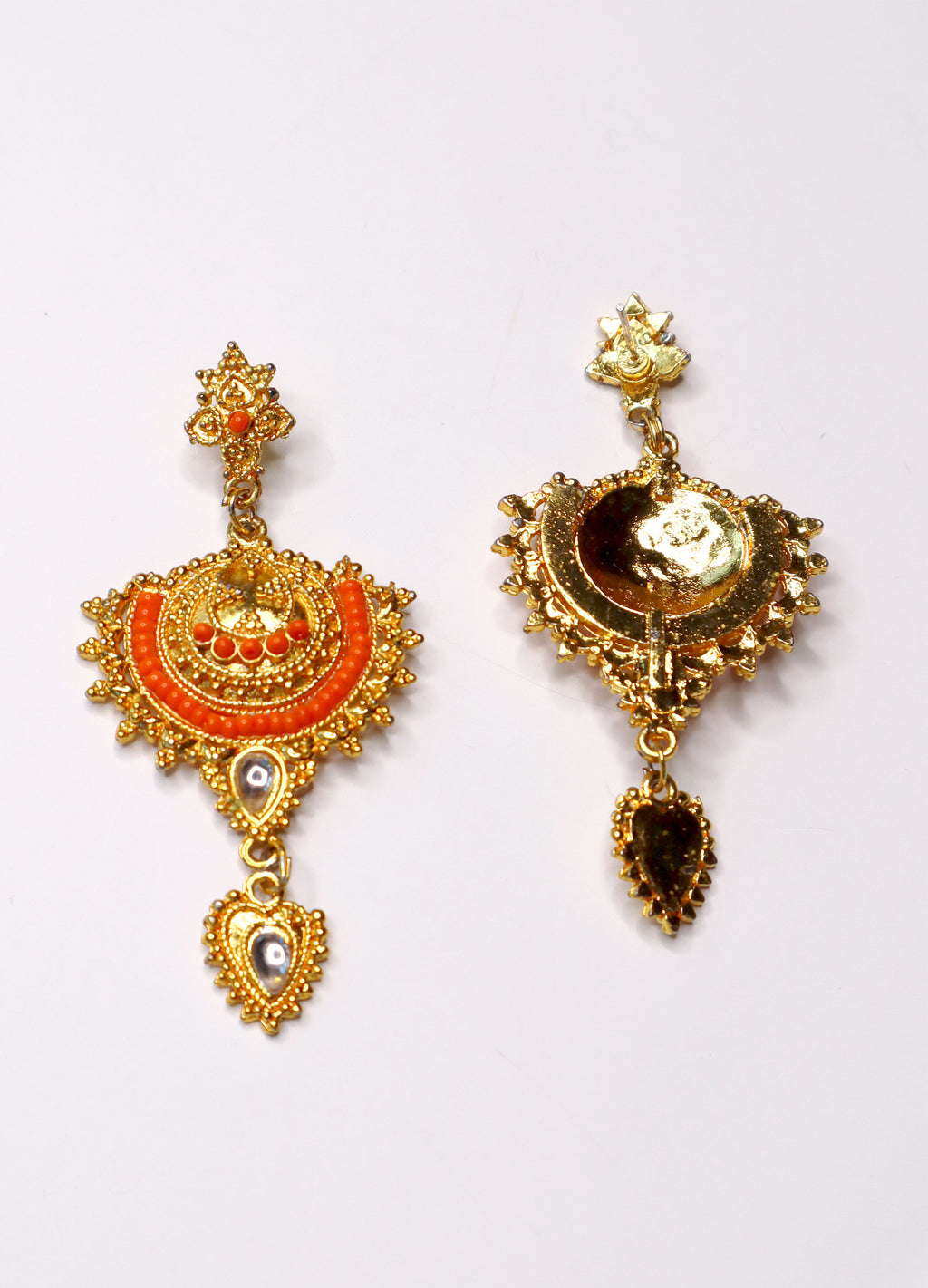 Gold with Orange Beads Jhumka Style Indian Earrings