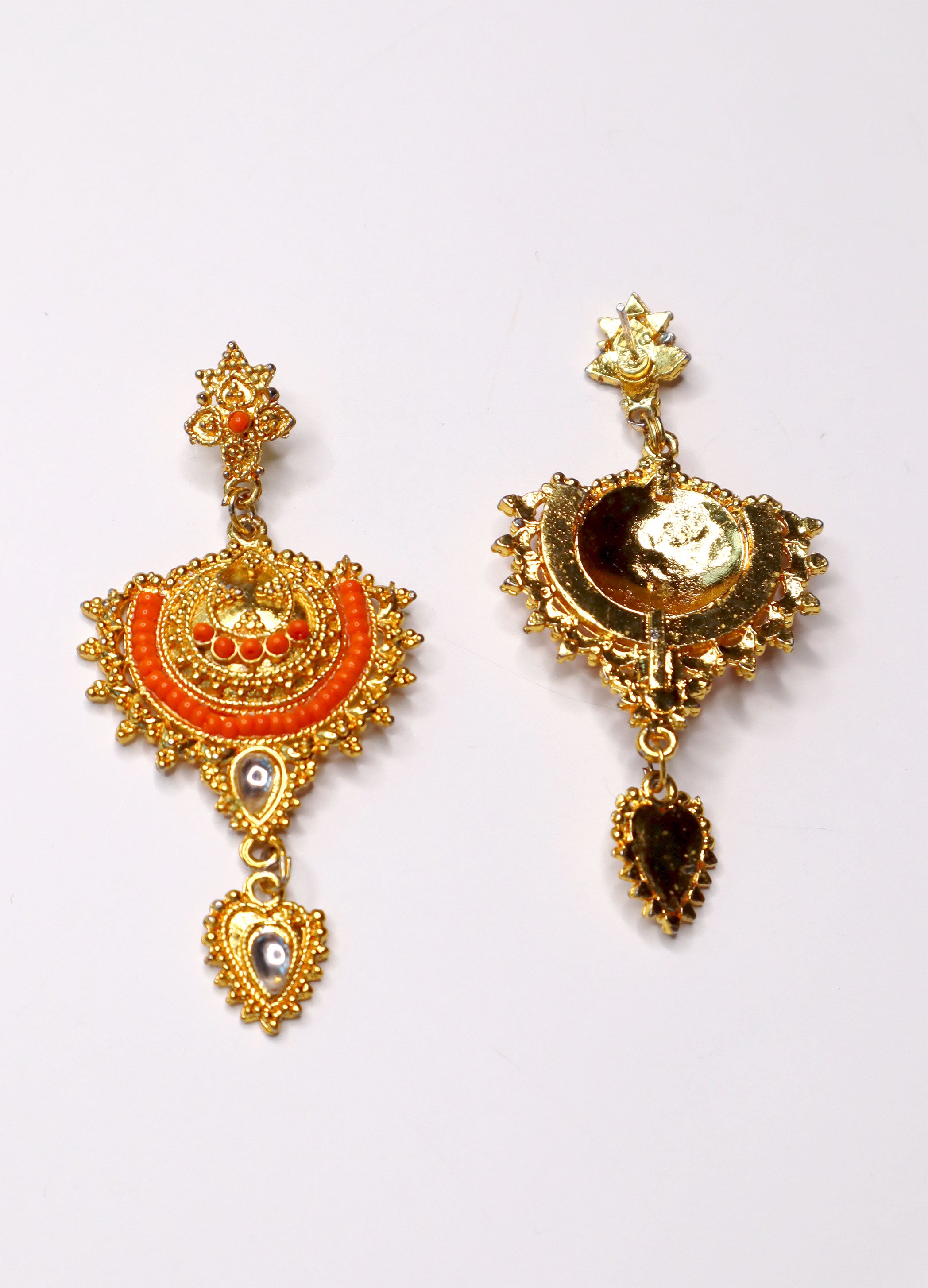 Gold with Orange Beads Jhumka Style Indian Earrings