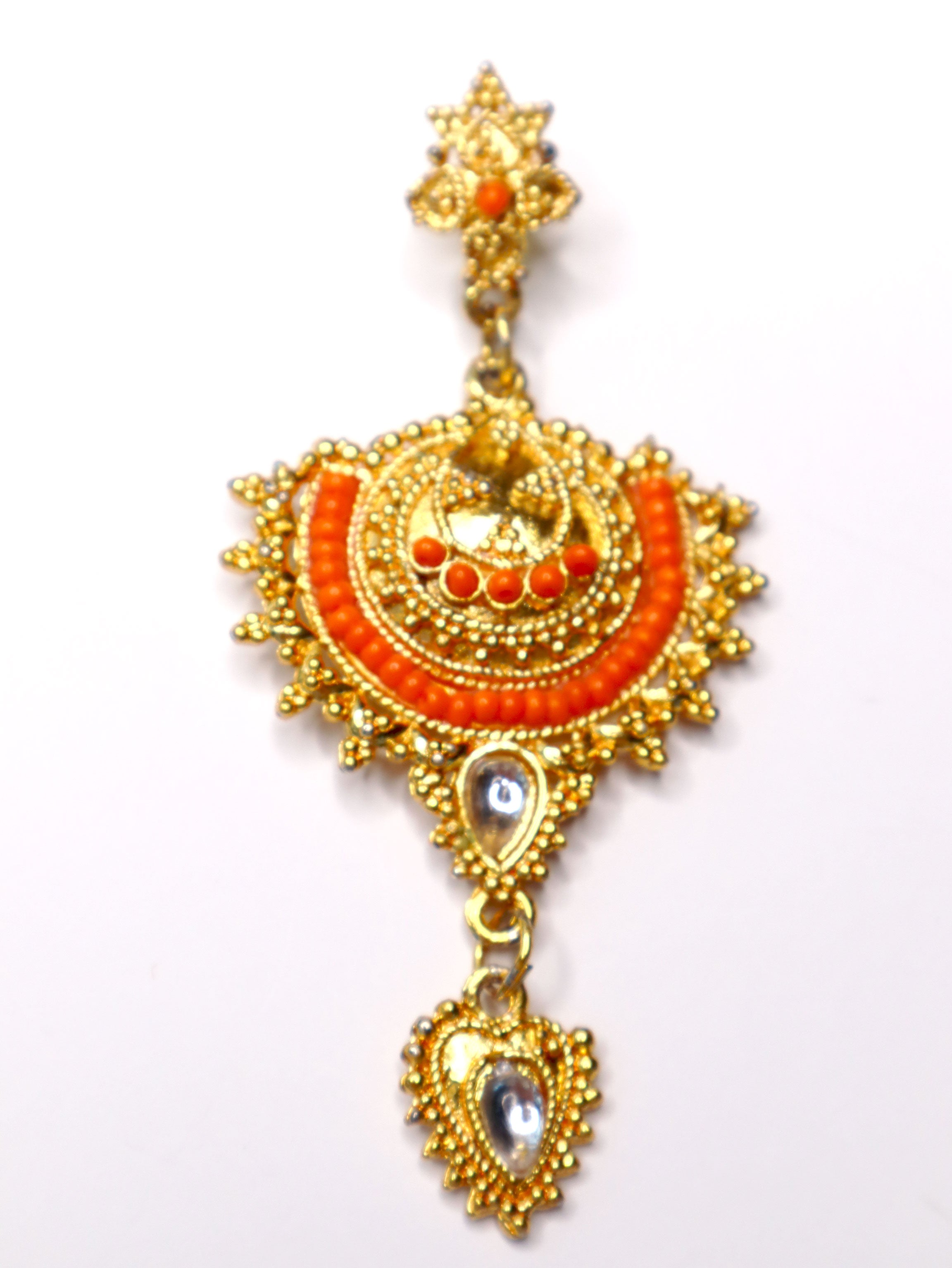 Gold with Orange Beads Jhumka Style Indian Earrings