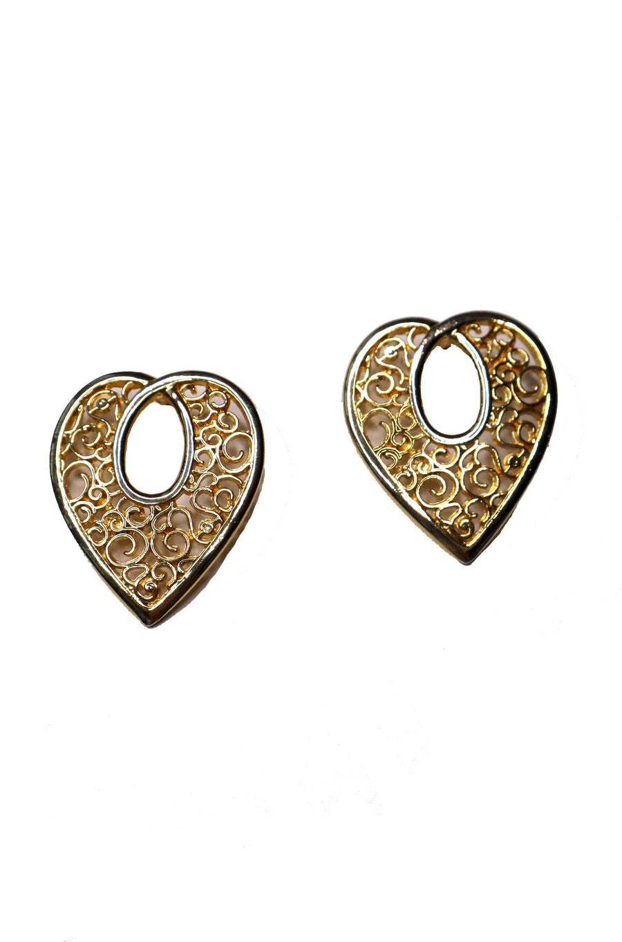 Vintage 80s Open Hearts Gold Statement Earrings