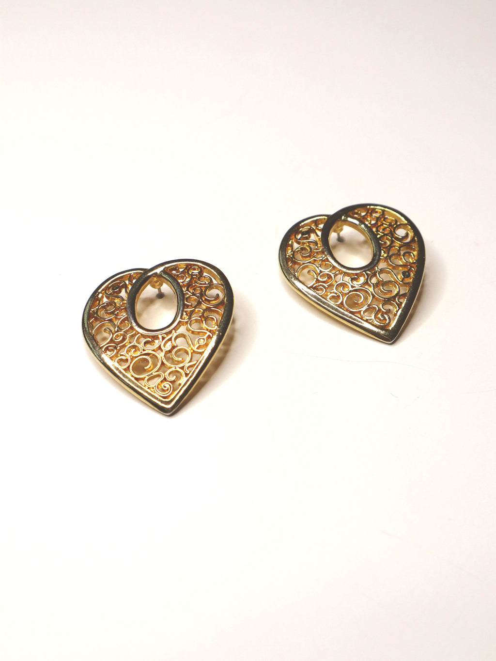 Vintage 80s Open Hearts Gold Statement Earrings