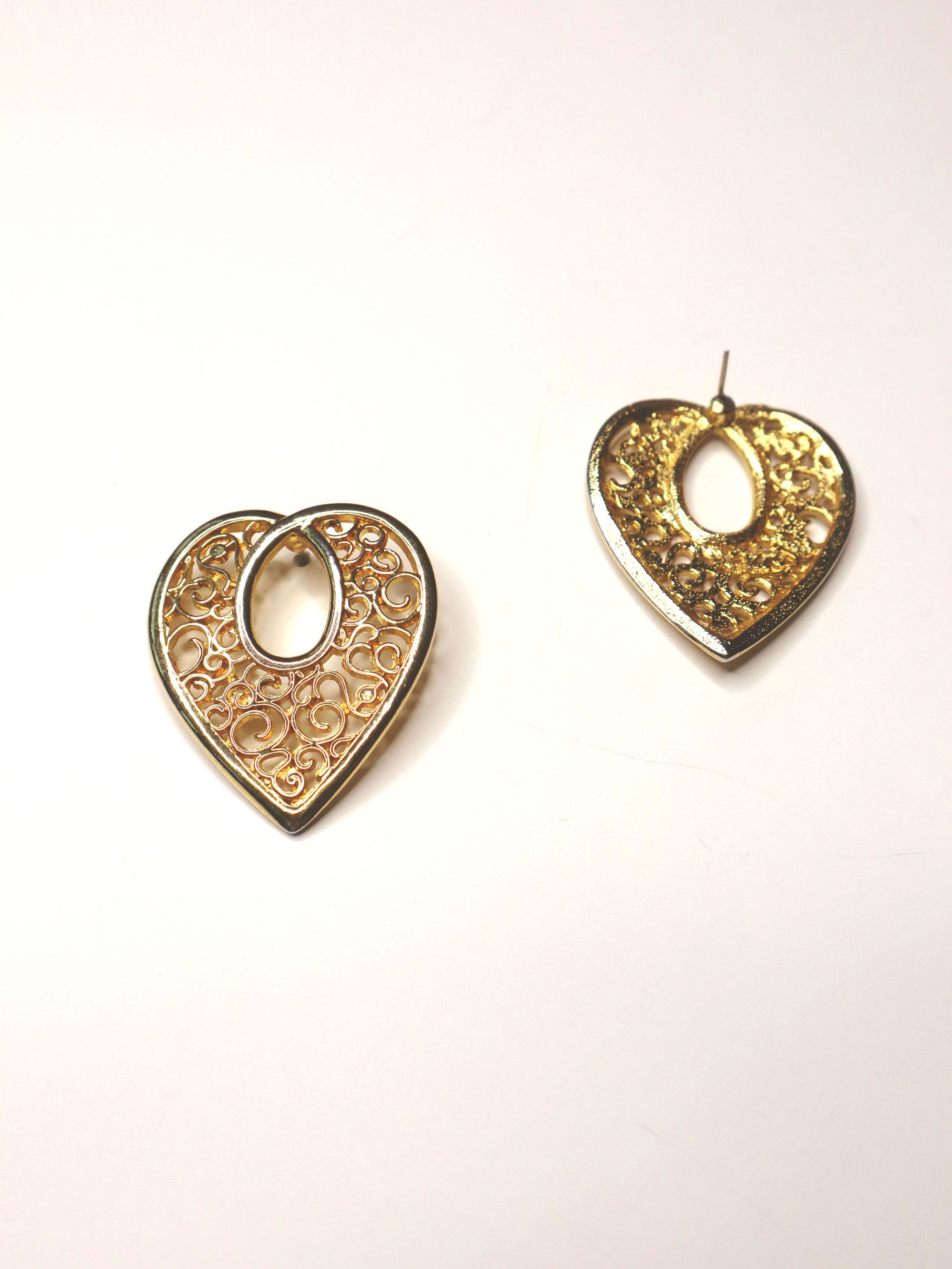 Vintage 80s Open Hearts Gold Statement Earrings