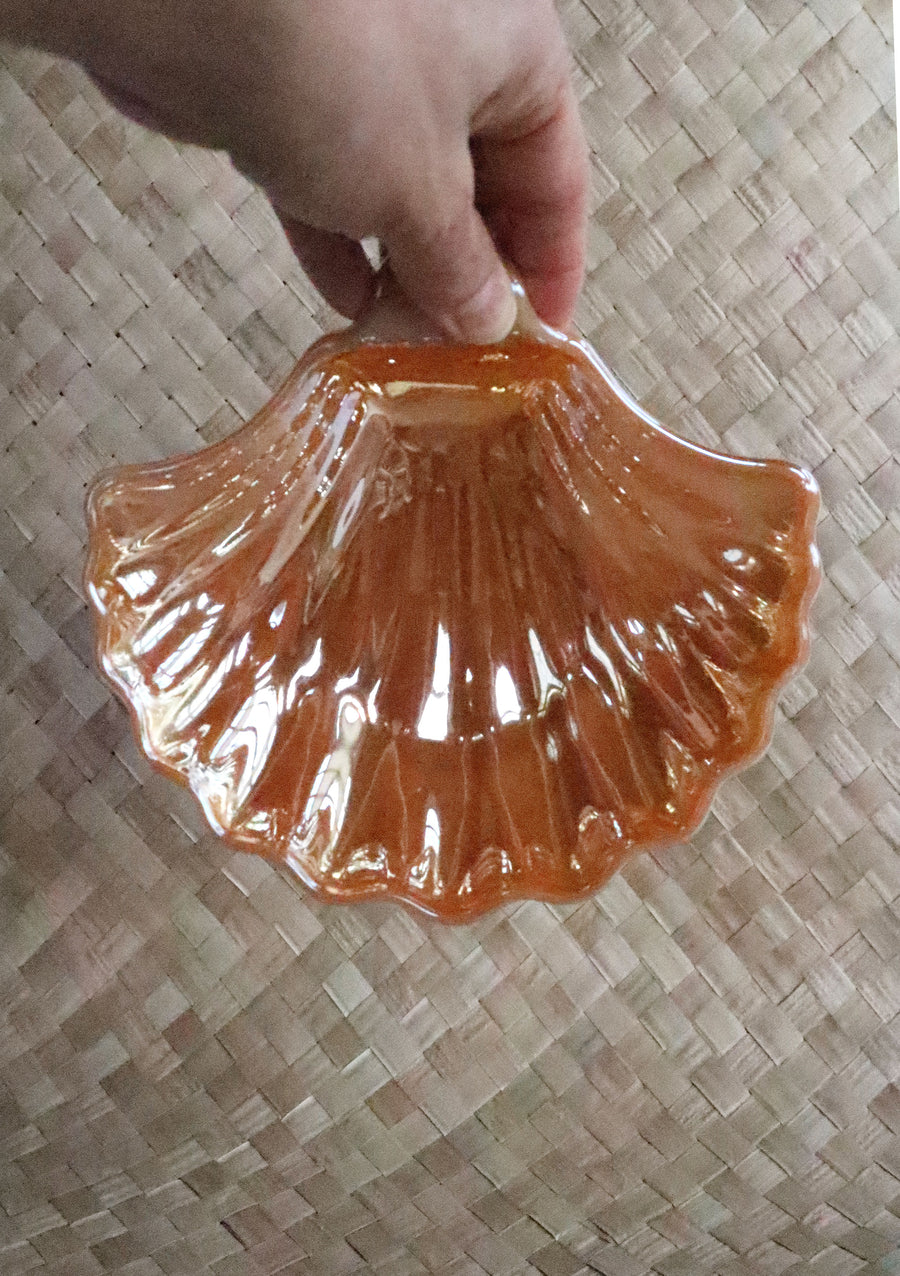 Vintage Glass Peach Sea Shell Catch-all Bowl