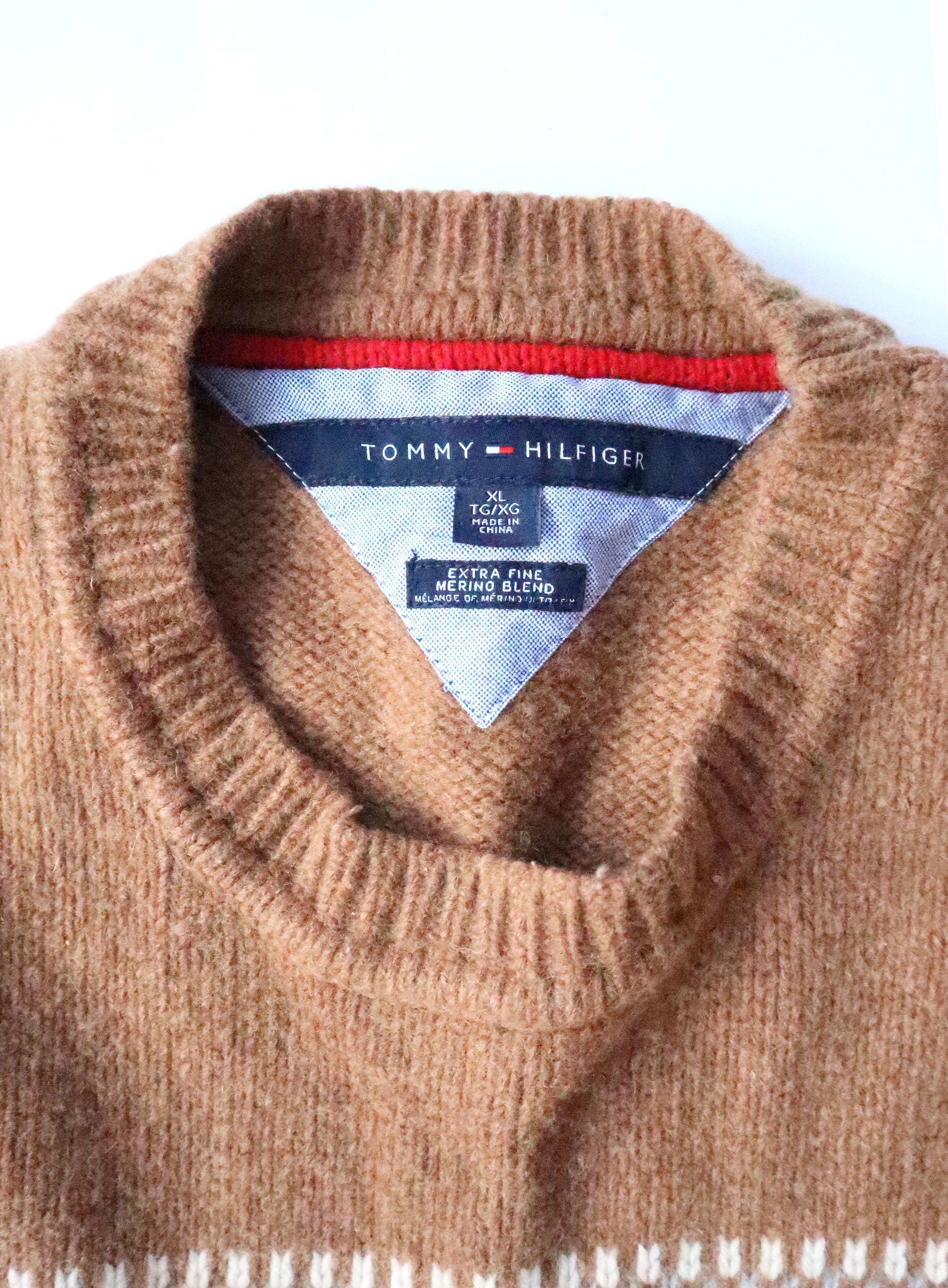 Tommy Hilfiger Tan Fairisle Style Wool Sweater