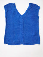 Vintage 80s August Silk Double V-neck Cobalt Blue Sweater with Back Bow