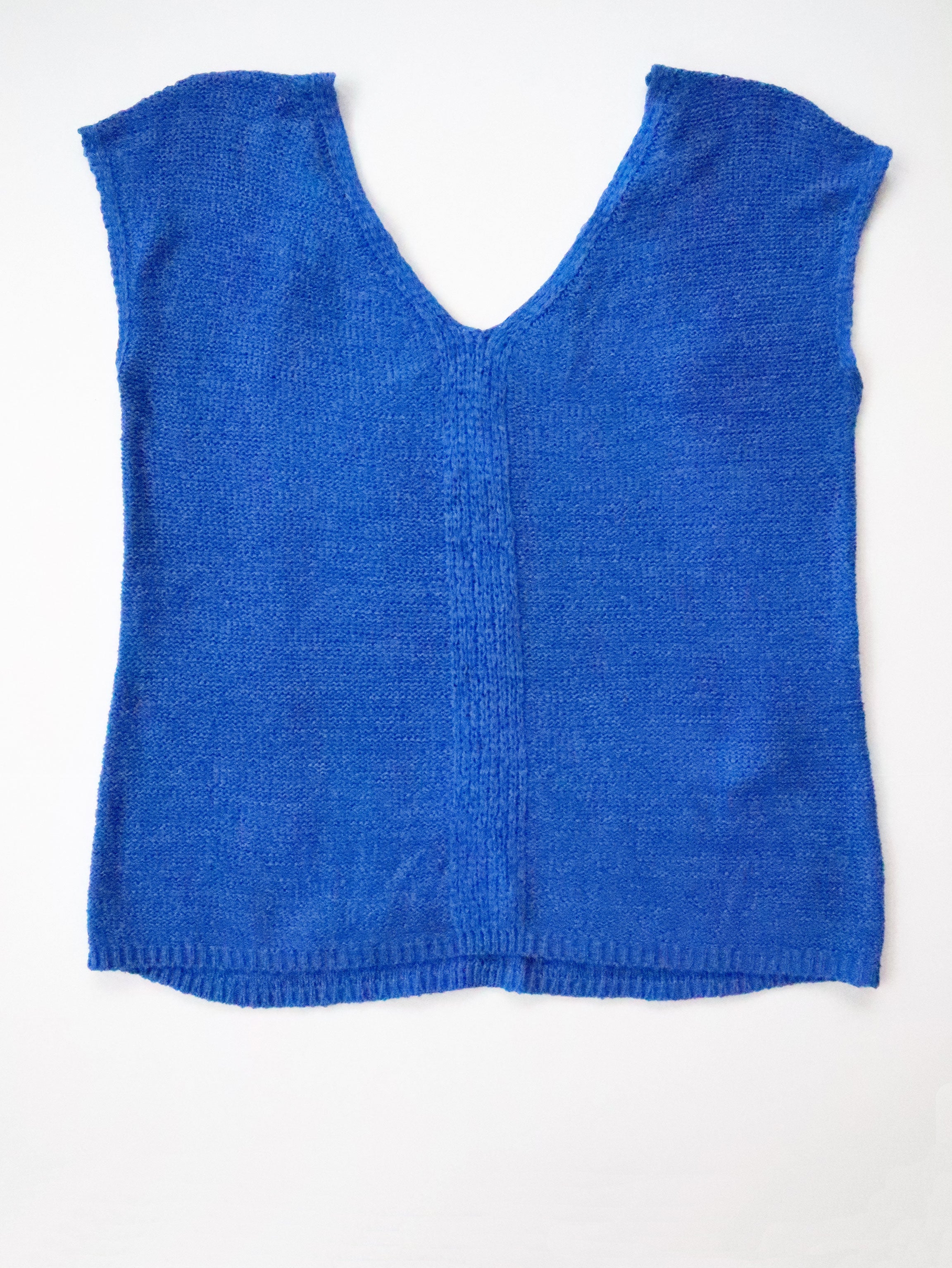 Vintage 80s August Silk Double V-neck Cobalt Blue Sweater with Back Bow