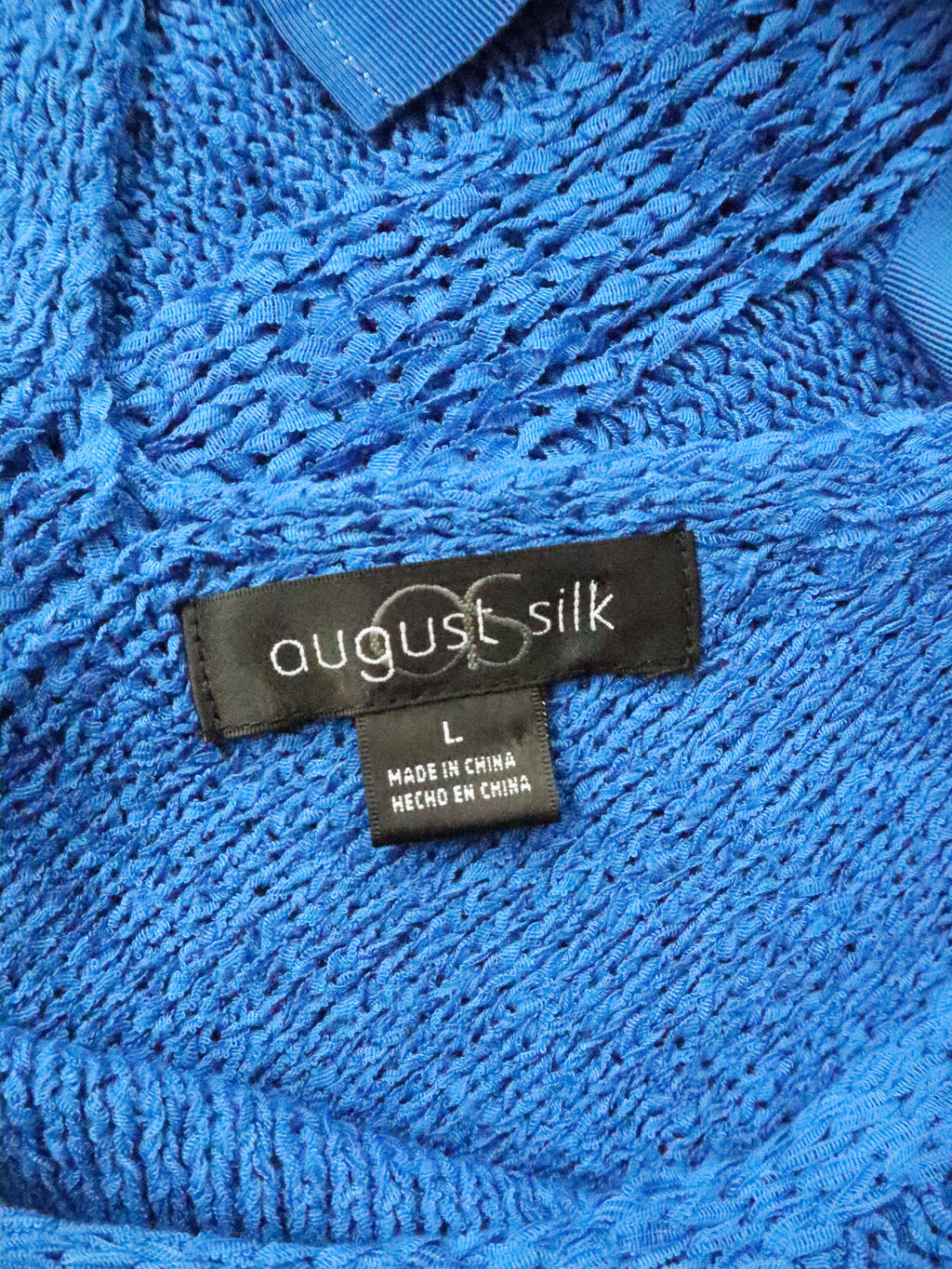 Vintage 80s August Silk Double V-neck Cobalt Blue Sweater with Back Bow