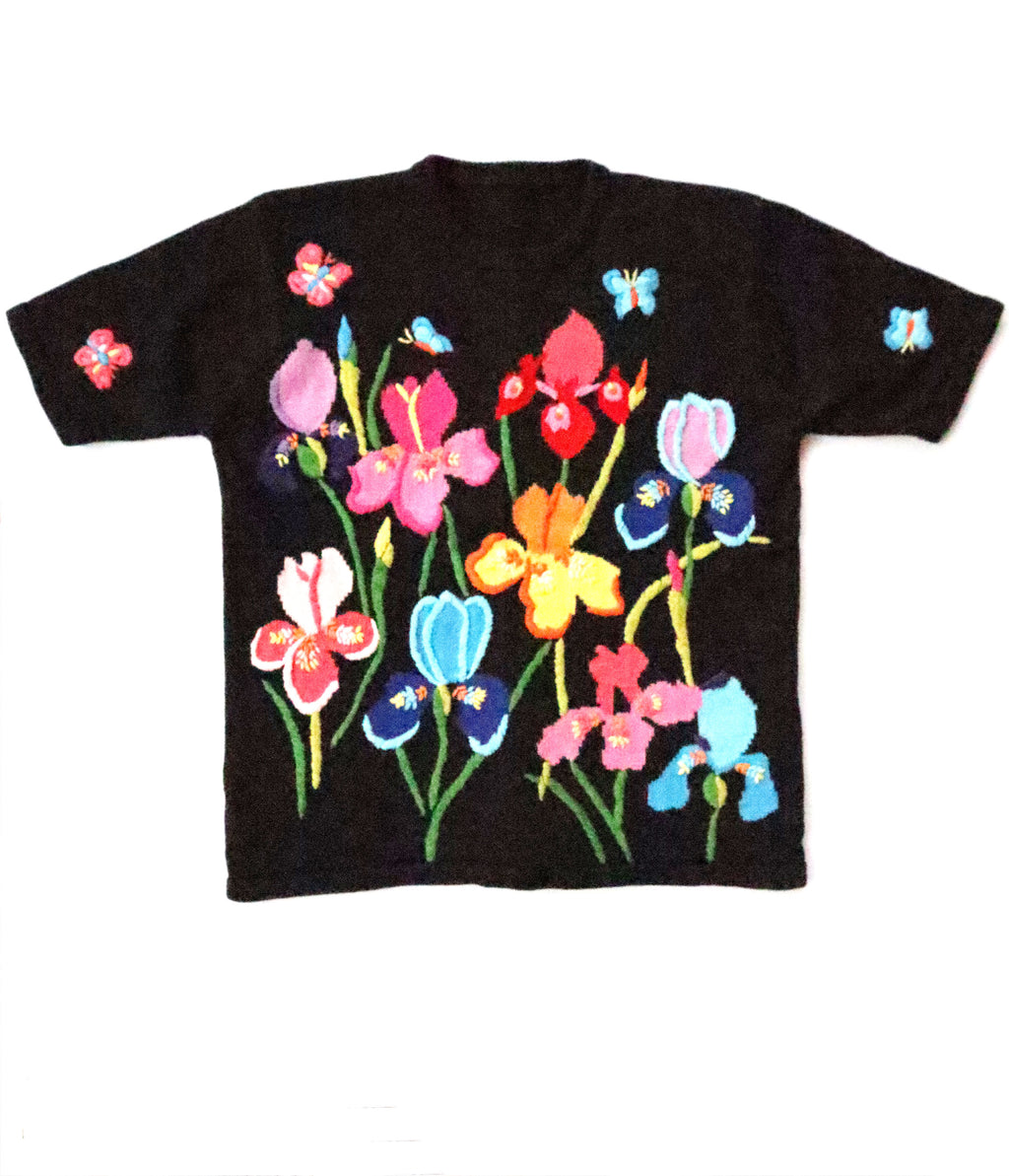 Amazing Handmade Embroidered Floral Short Sleeve Sweater