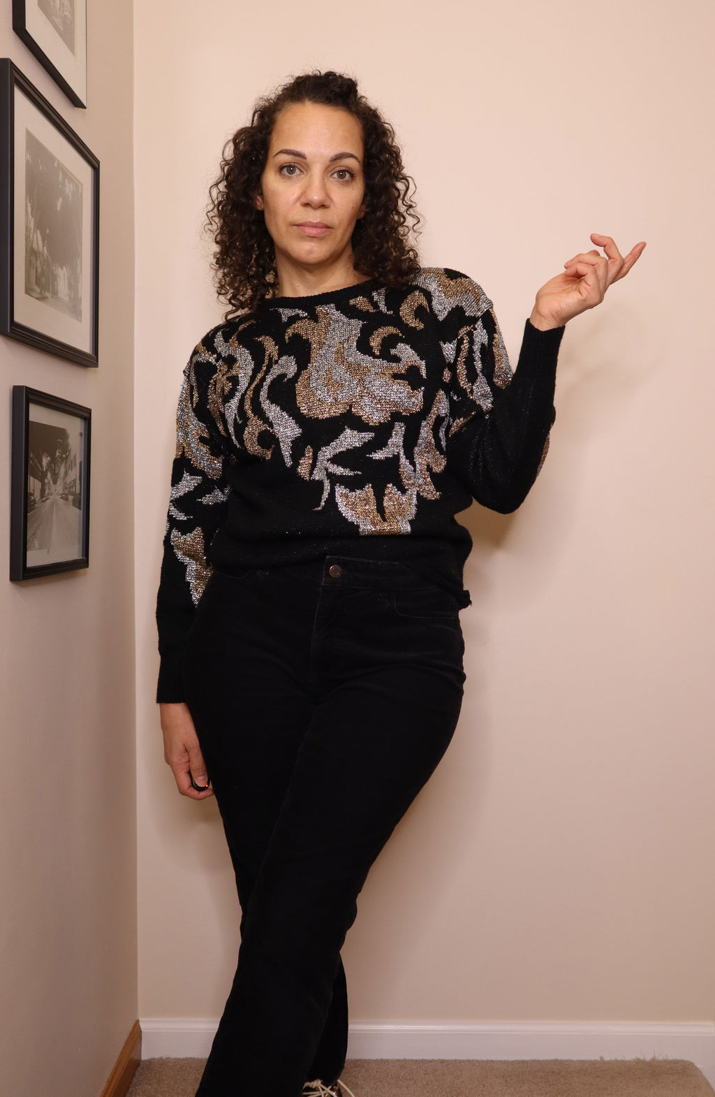 80s Black & Metallic Puff 80s Sweater