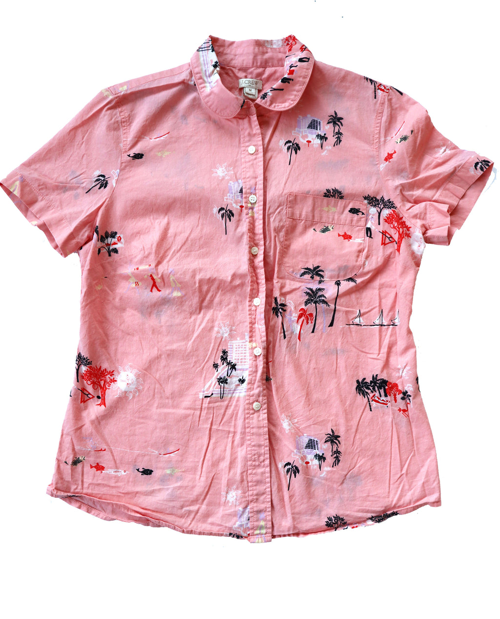 J Crew Miami Print Short Sleeve Button-down Blouse