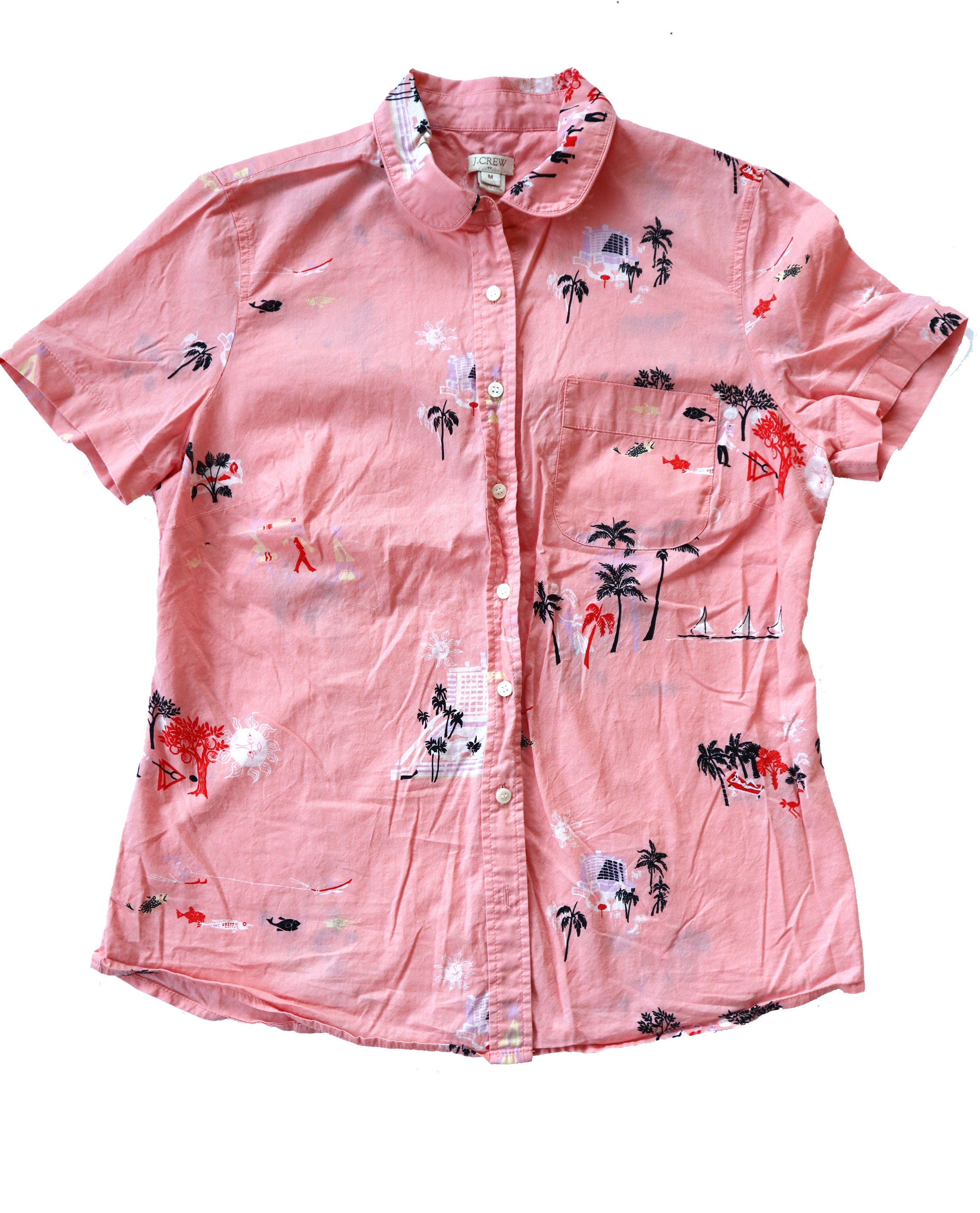J Crew Miami Print Short Sleeve Button-down Blouse
