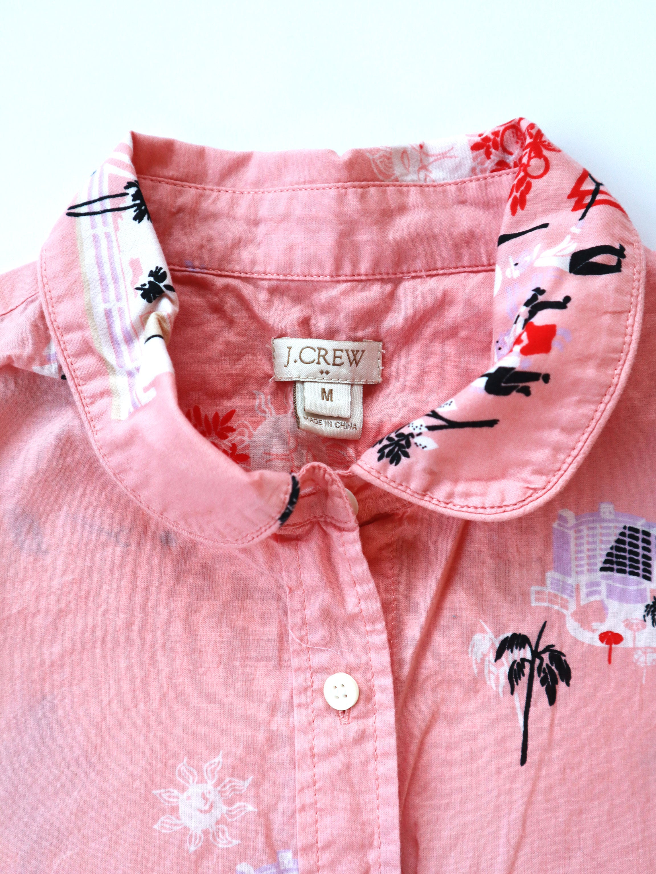 J Crew Miami Print Short Sleeve Button-down Blouse