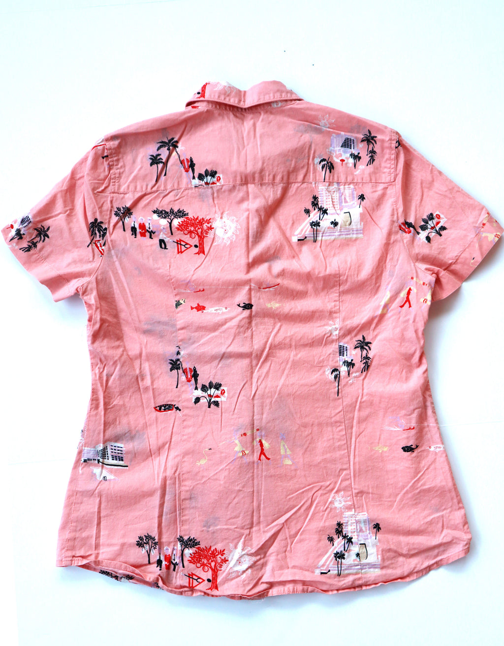 J Crew Miami Print Short Sleeve Button-down Blouse