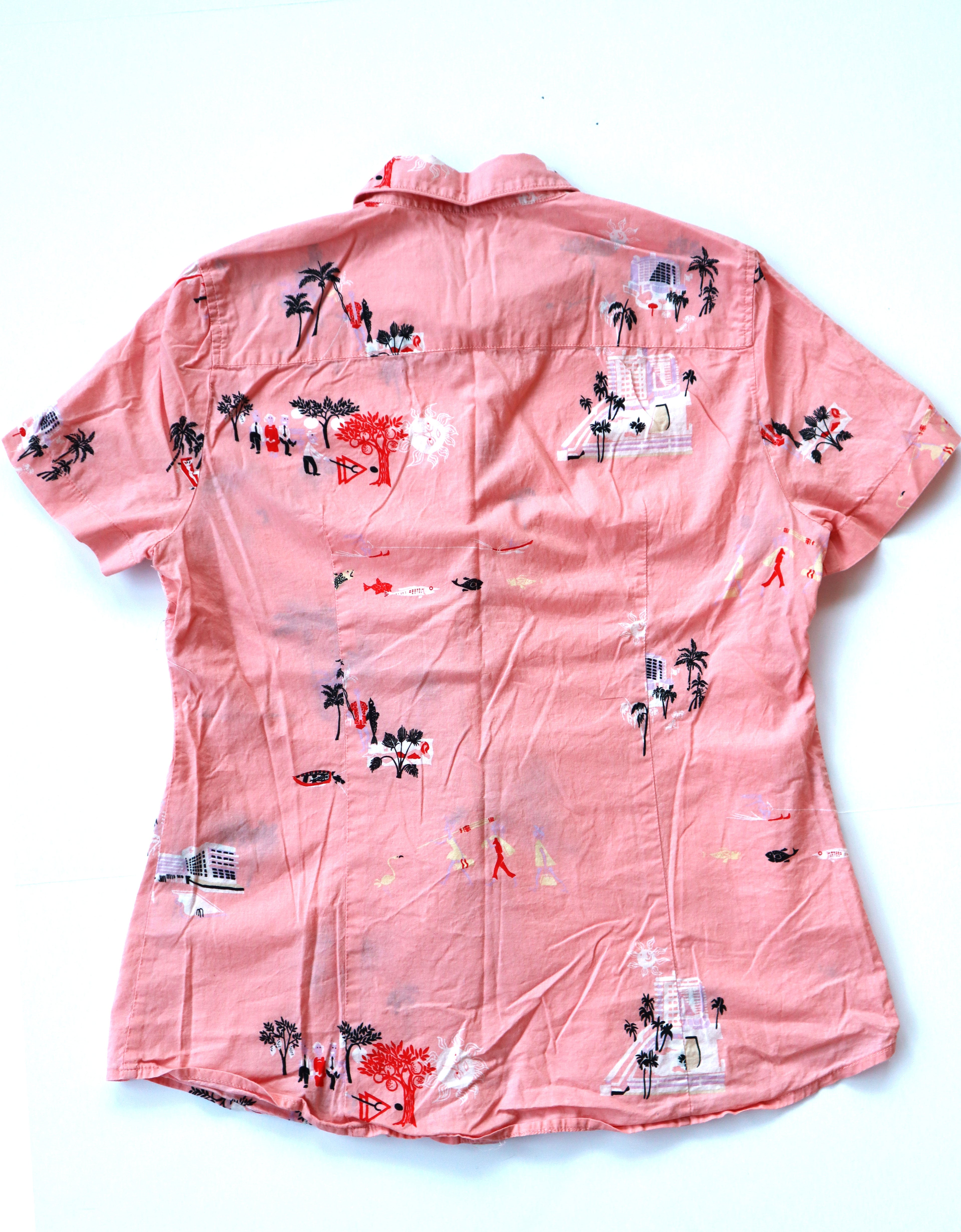 J Crew Miami Print Short Sleeve Button-down Blouse