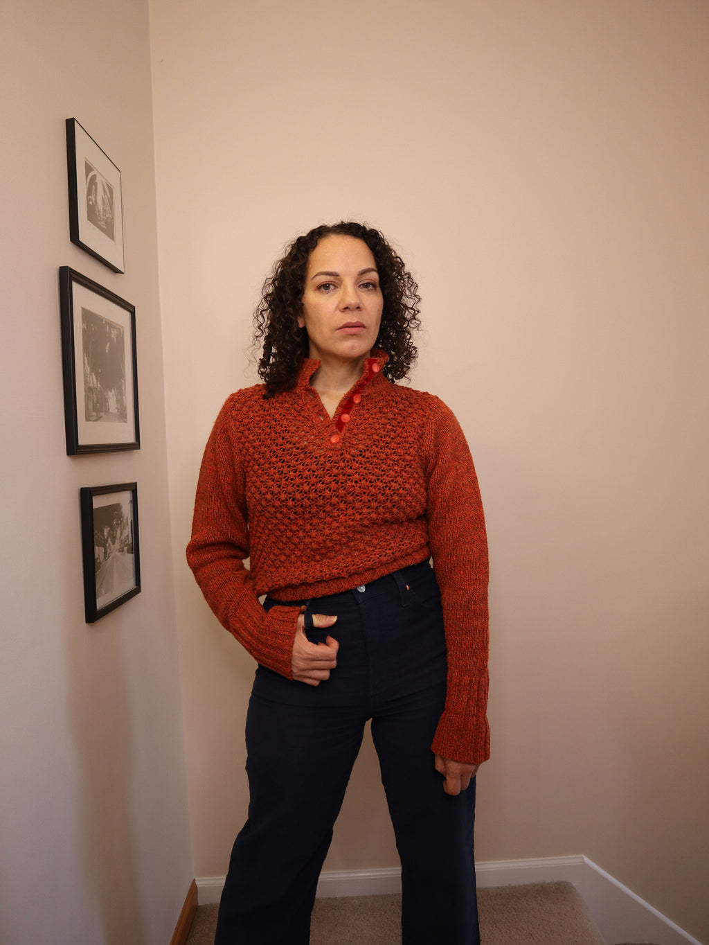 Cousin Johnny Rust Open Weave Pullover Sweater