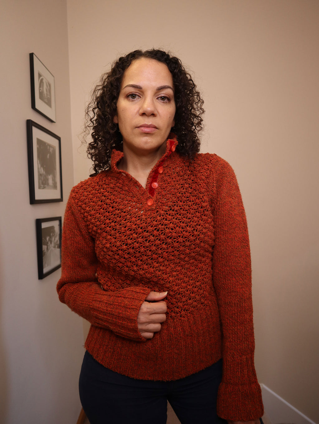 Cousin Johnny Rust Open Weave Pullover Sweater