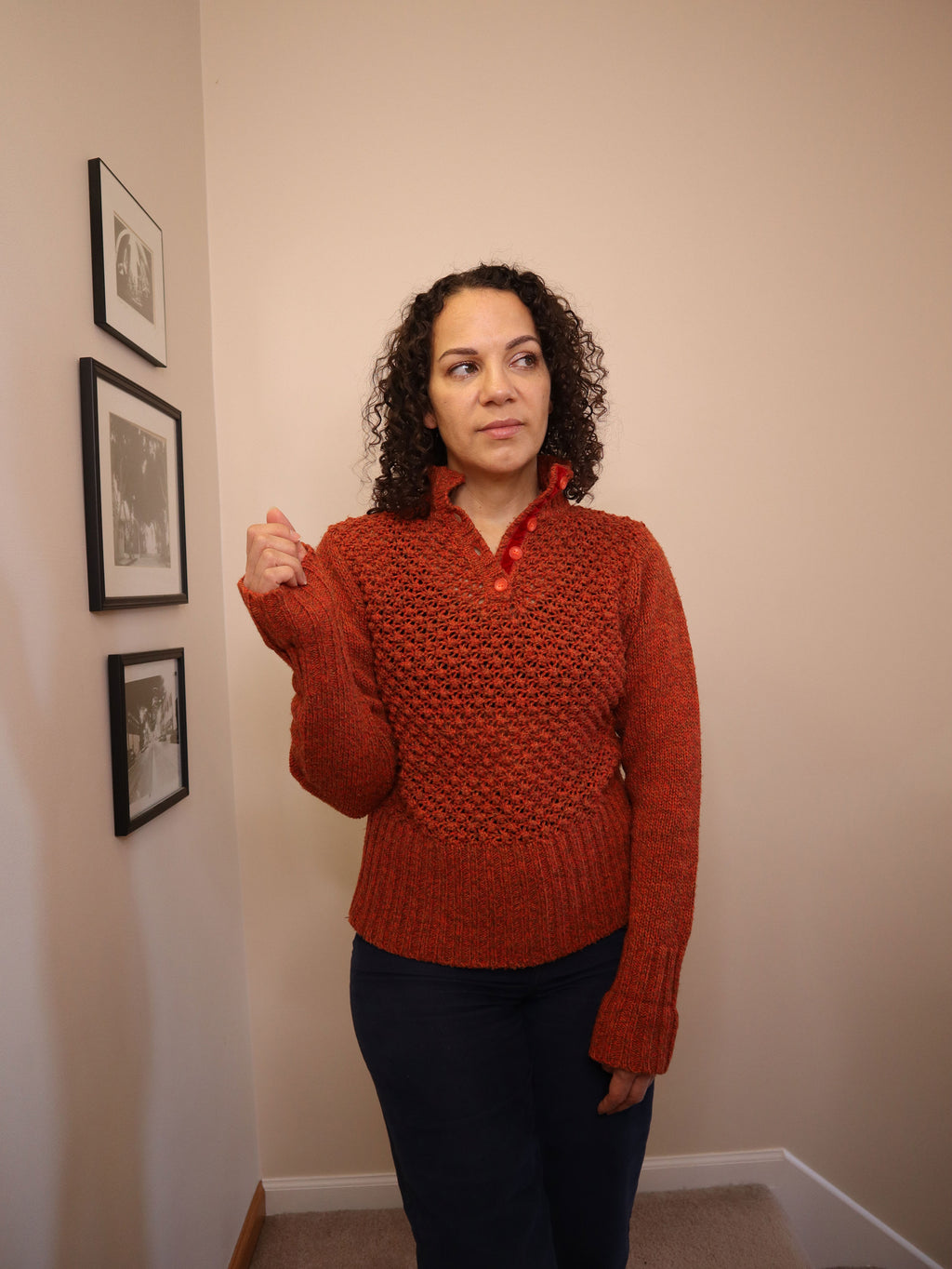 Cousin Johnny Rust Open Weave Pullover Sweater