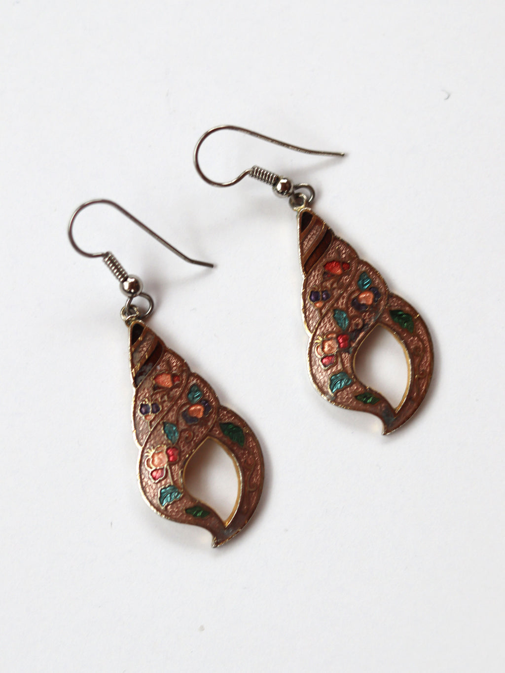 Vintage Cloisonne' Sea Shell Drop Earrings
